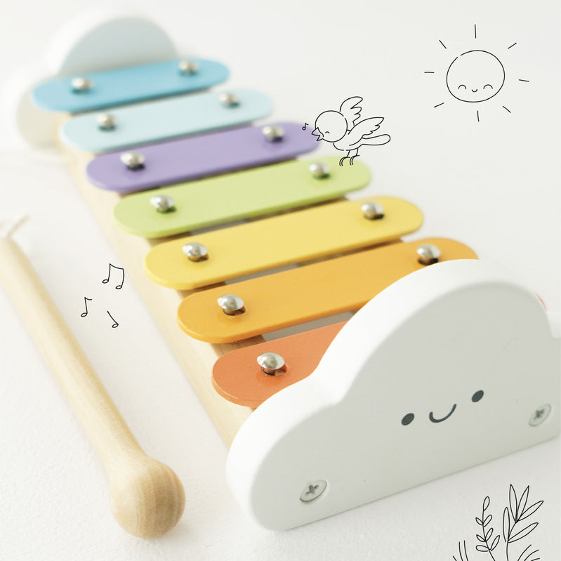 Petilou Rainbow Wooden Xylophone - Colorful Musical Toy for Kids, Toddler Educational Instrument - Perfect for Early Learning, Music Play & Sensory Development