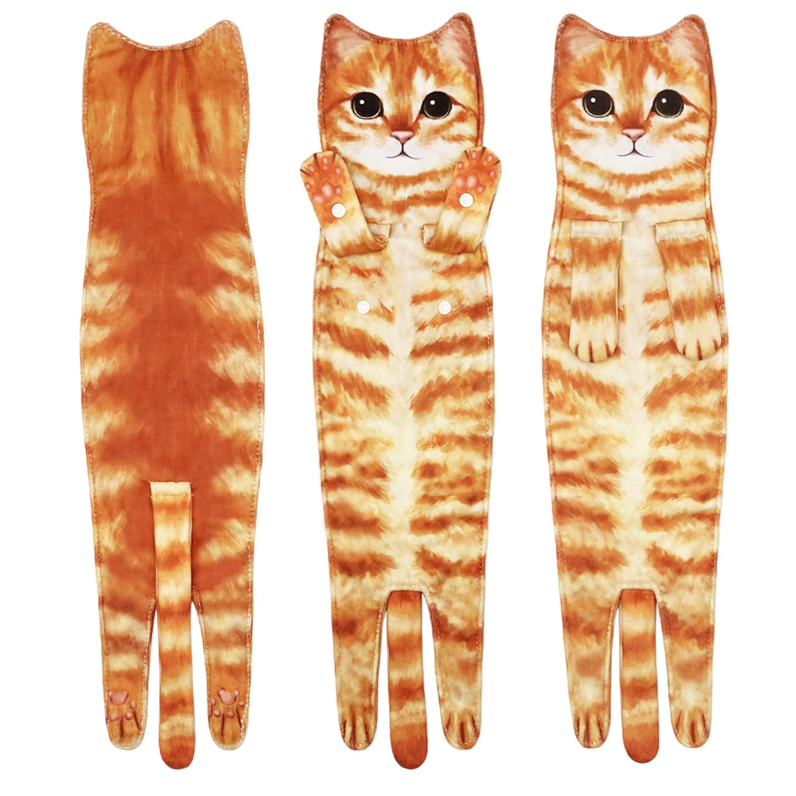 Cute Cat Quick-Dry Hand Towels for Bathroom & Kitchen - Absorbent Hanging Face Towels with Funny Cat Design - Perfect Decorative Gift for Cat Lovers (Orange) - Ideal for Bathroom Decor, Kitchen Essentials & Housewarming Gifts