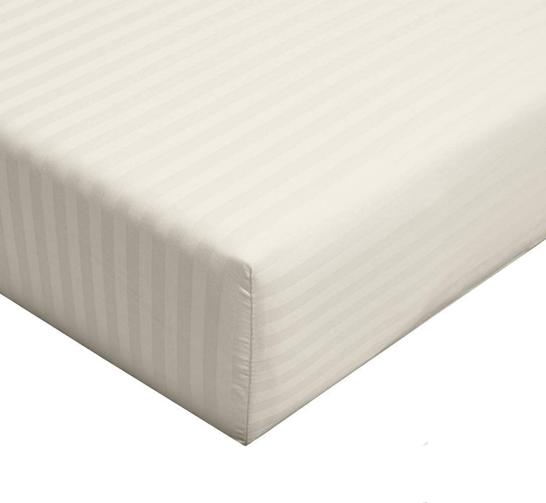Premium 100% Giza Egyptian Cotton Fitted Sheet - Stripe Ivory California King Size - 1000 Thread Count Luxury Bedding - Fits Mattress Up to 18