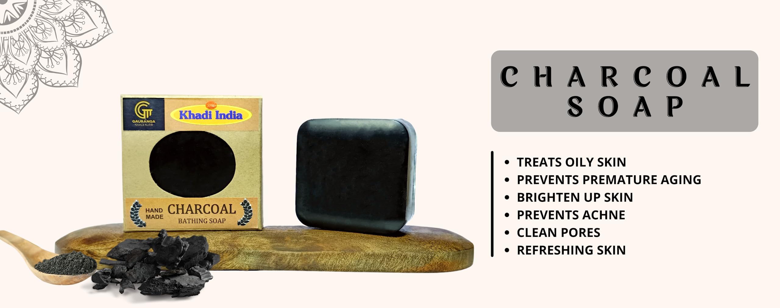 Khadi Activated Bamboo Charcoal Soap - 150g (Pack of 2) | Natural Tea Tree Oil Face & Body Soap for Acne, Dark Spots & Anti-Aging | Deep Detox, Oil Control & Skin Brightening | Handmade Premium Soap for Men & Women | Perfect for Daily Skincare Routine & Spa Treatments