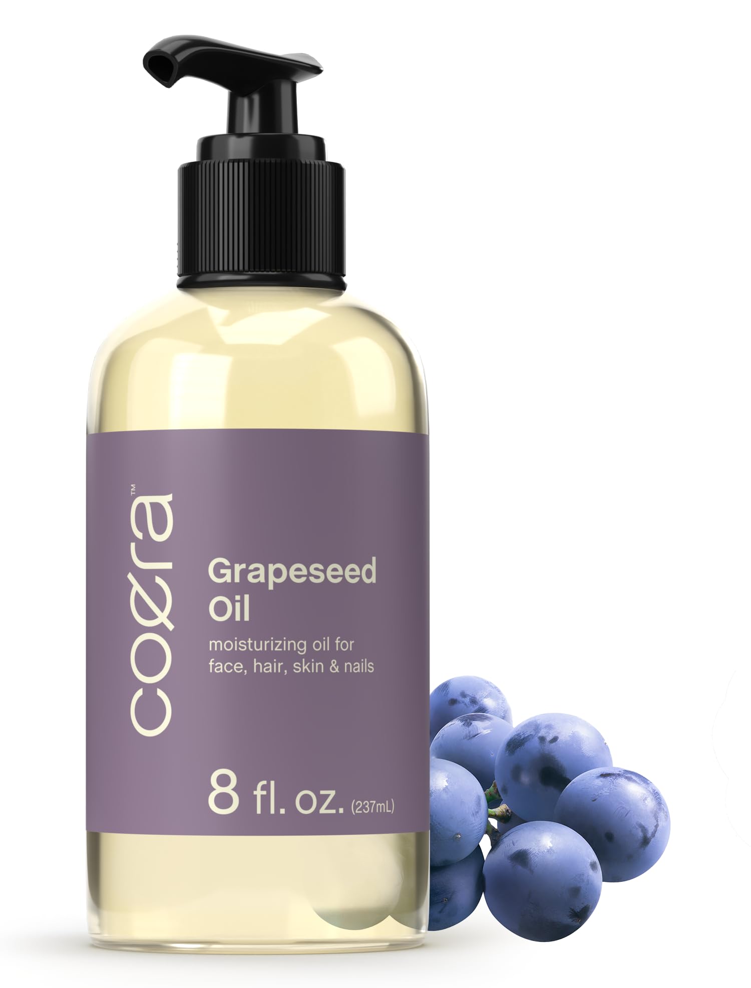 Organic Cold-Pressed Grapeseed Oil - 8 fl oz | Natural Moisturizer for Face, Hair, Skin & Nails | Paraben-Free, SLS-Free, Fragrance-Free | Perfect for Massage, DIY Beauty & Cooking
