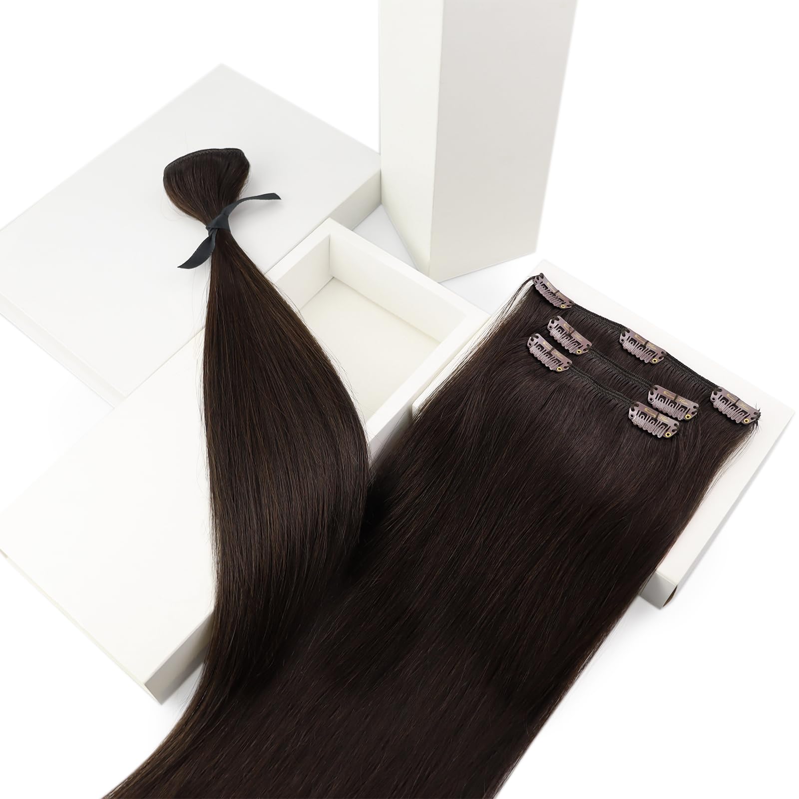 Ve Sunny 24inch Chocolate Brown Clip in Human Hair Extensions - 120g Real Hair Clip Ins for Women | Perfect for Parties, Weddings & Daily Styling