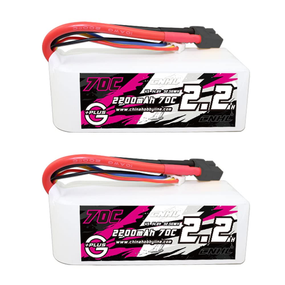CNHL 4S Lipo Battery 2200mAh 70C 14.8V with XT60 Plug - High Performance RC Battery for Cars, Drones, Airplanes, Trucks & Boats - Long Lasting Power for Racing, FPV Flying & RC Hobbies (2 Pack)