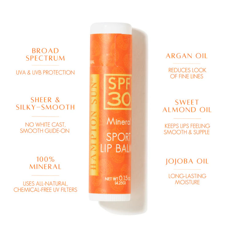 SPF 30 Mineral Sport Lip Balm - 0.14 oz Waterproof Sun Protection for Hiking, Running & Outdoor Activities