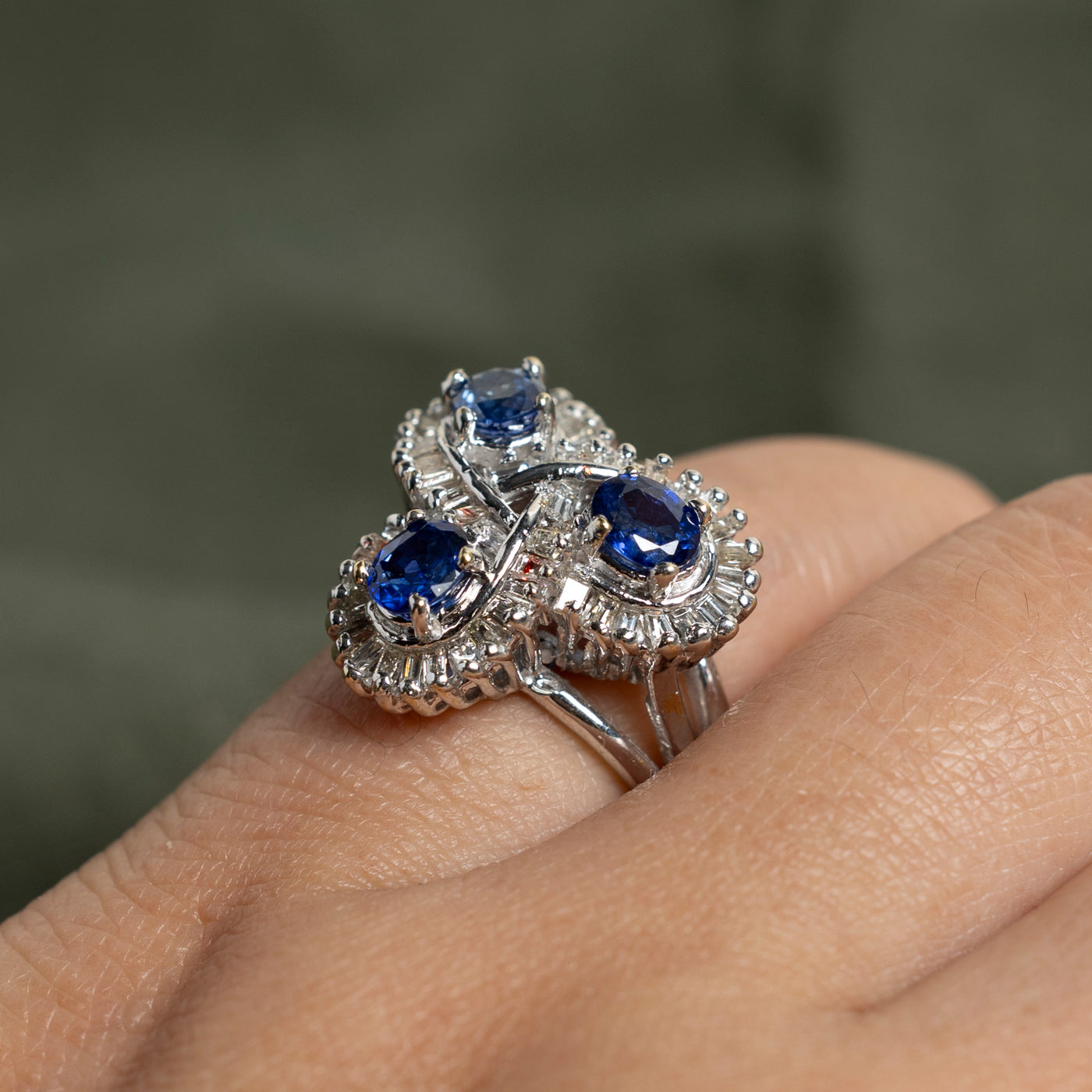 1.23ct Sapphire & 0.67ctw Diamond Cocktail Ring - Size 4.5 | Elegant Evening Wear & Special Occasion Jewelry for Women
