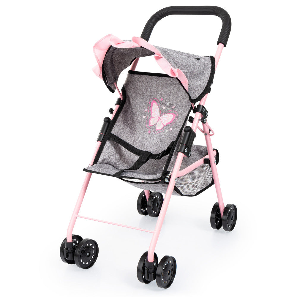 Bayer Design Doll Buggy Stroller - Butterfly Theme, Grey & Pink, for Kids Ages 3+ | Perfect for Pretend Play, Outdoor Walks & Role-Playing Games
