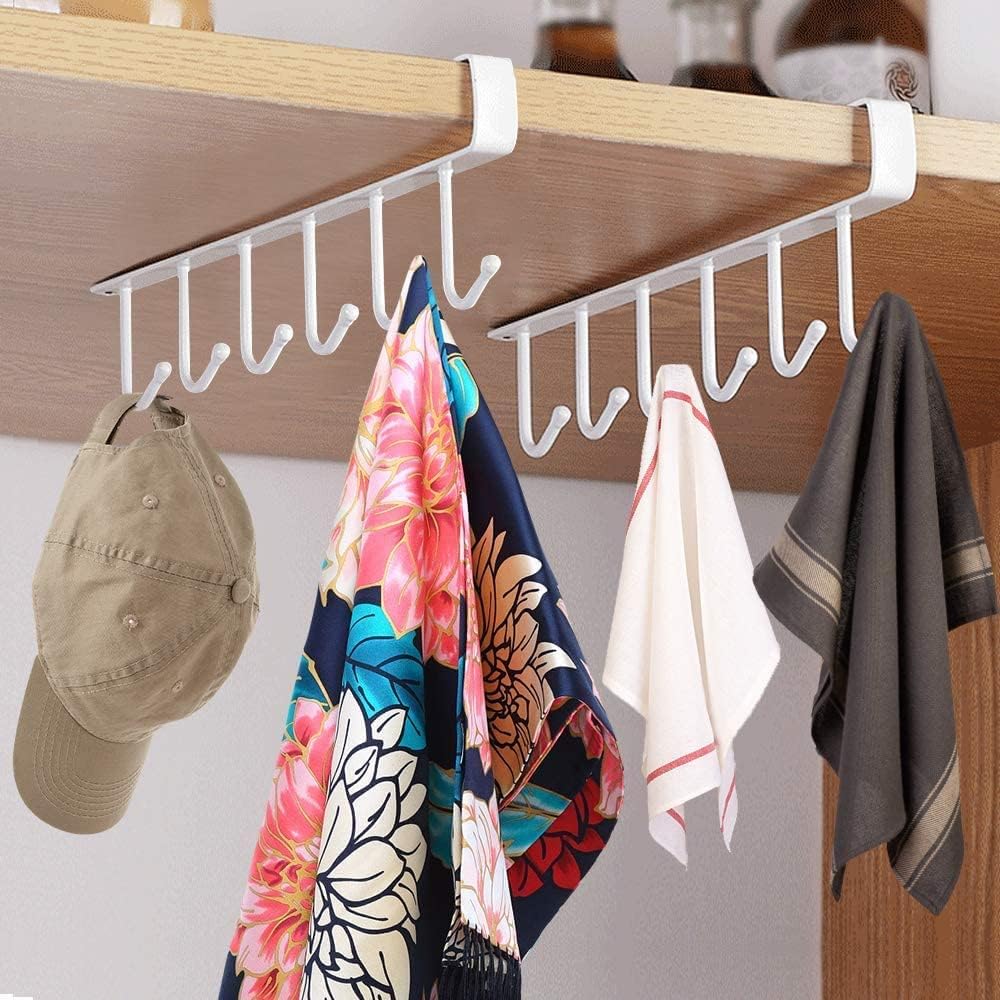 RIVOM 6-Hook Wall Mount Mug Holder - No Nails Needed, Space-Saving Cup Organizer for Kitchen, Cabinet, or Countertop - Black (Perfect for Small Spaces & Coffee Mug Storage)
