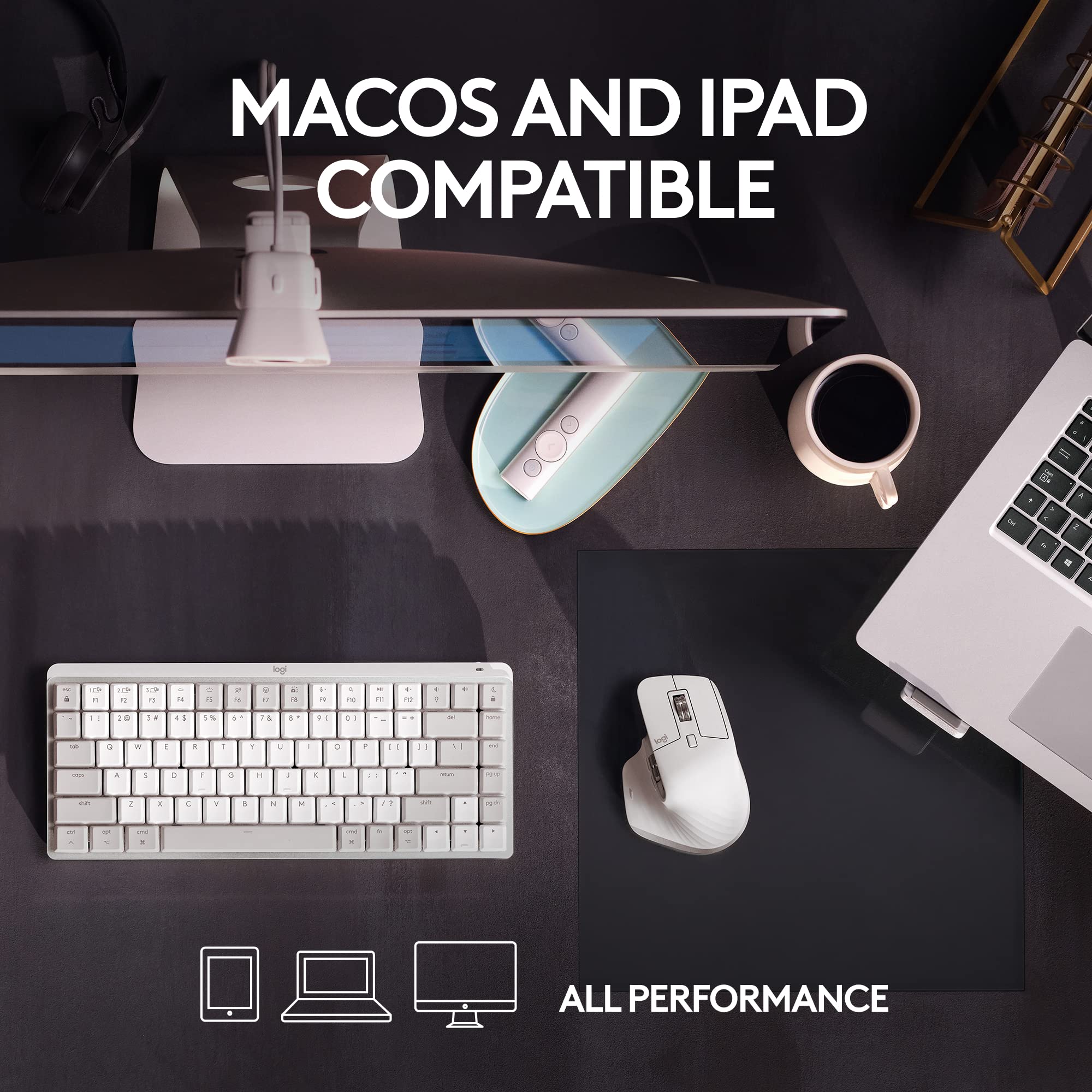 Logitech MX Master 3S Wireless Bluetooth Mouse for Mac - Ultra-Fast Scrolling, Ergonomic Design, 8000 DPI, Silent Clicks, Glass Tracking, USB-C Charging - Compatible with Apple MacBook, iPad - Pale Grey - Perfect for Office Work, Graphic Design & Video Editing