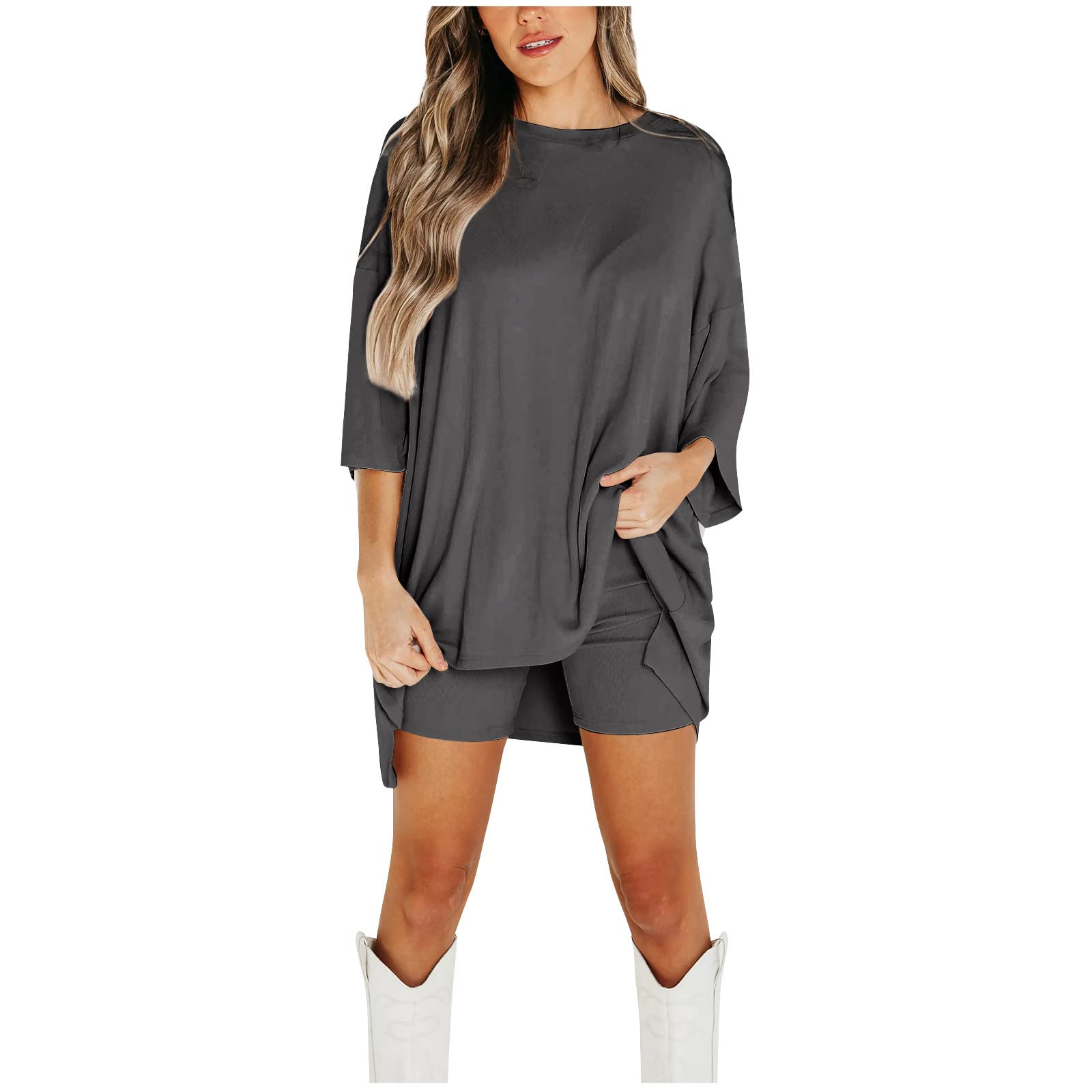 Women's 2-Piece Outfit Sets - Casual Oversized Summer Lounge Set with Comfy T-Shirt & Biker Shorts | Perfect for Yoga, Running, Travel & Home Relaxation