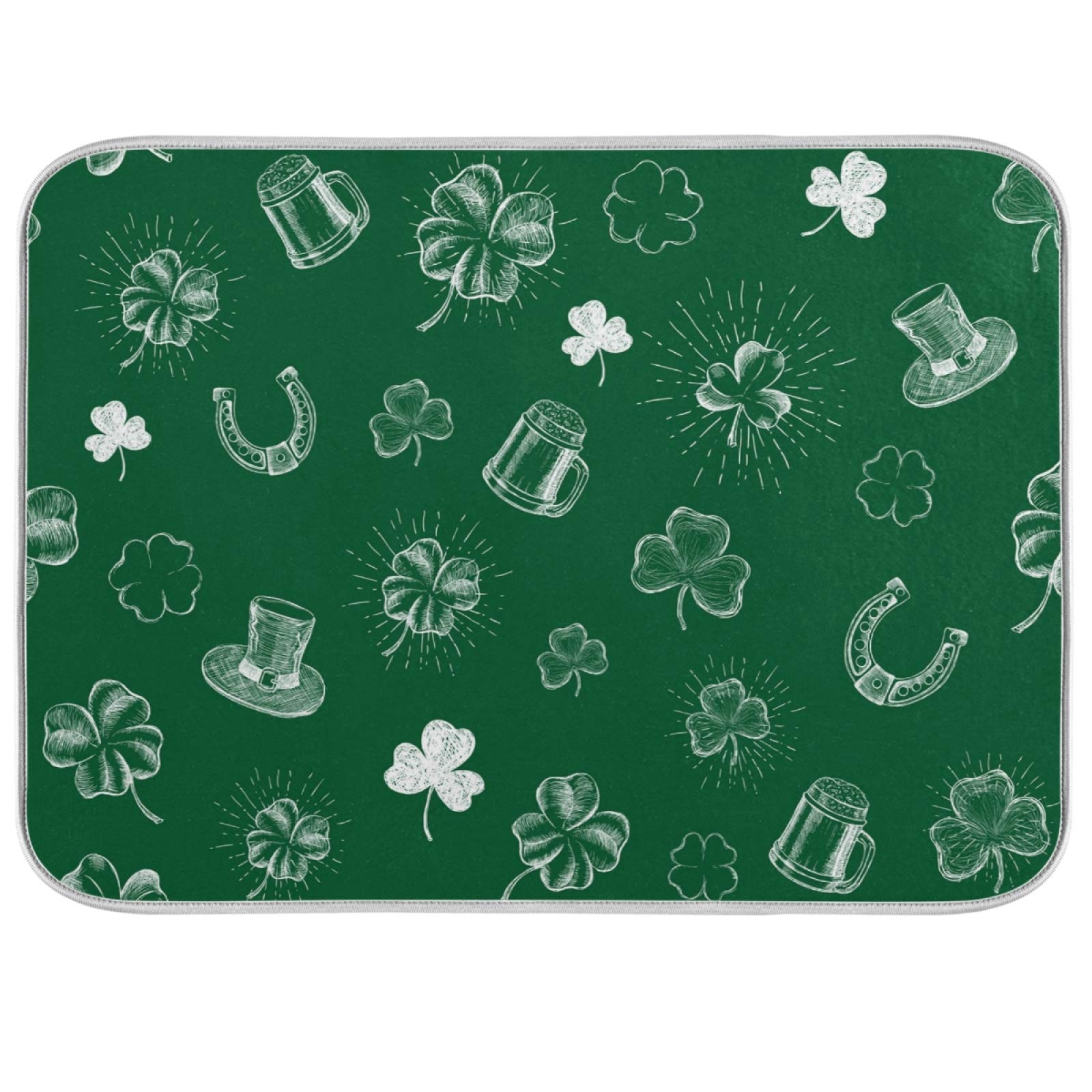 St Patrick's Shamrock Dish Drying Mat - Kitchen Counter Protector for Bottles & Dishes