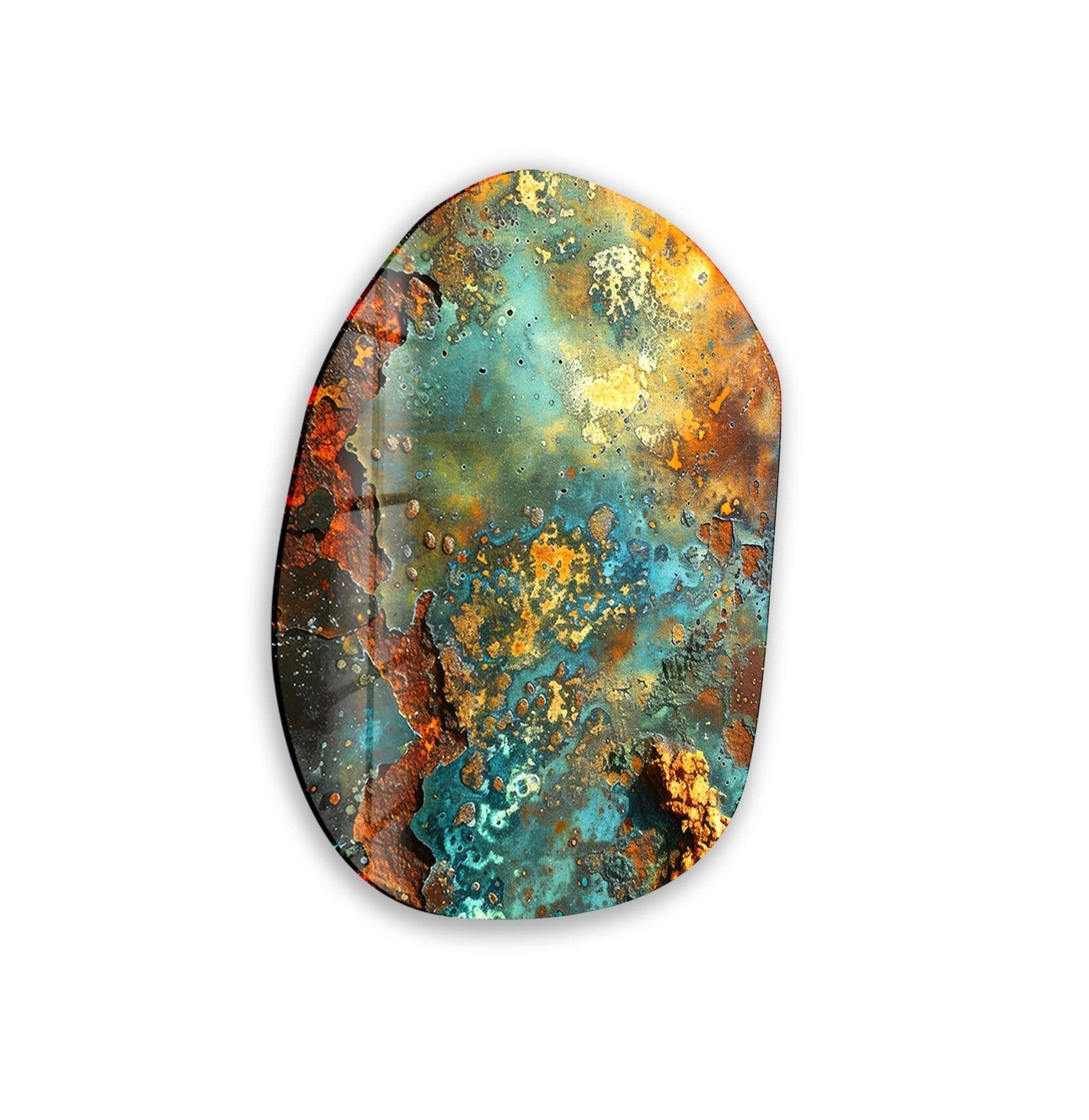 Abstract Green & Copper Oval Glass Wall Art - Modern Home Decor for Living Room, Bedroom & Office - Handmade Glass Artwork for Unique Interior Design