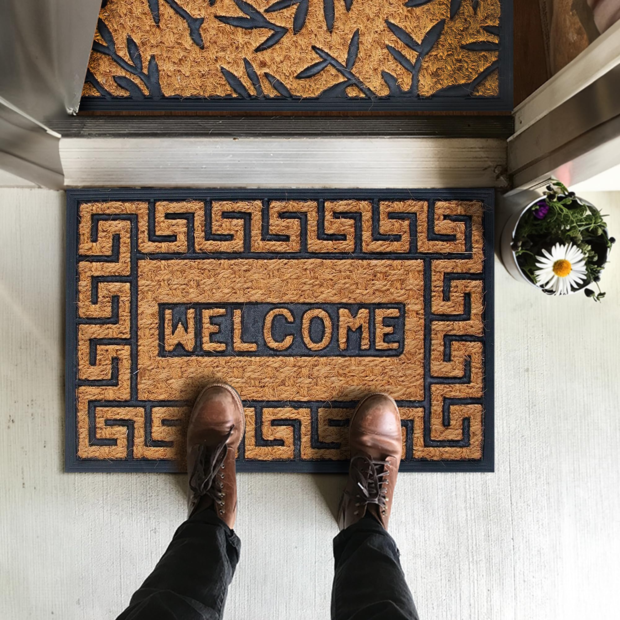 Non-Slip Outdoor Panama Door Mat 40x60cm - Durable Rubber & Natural Coir Welcome Mat for Porch, Entrance, Home - Waterproof & Weather-Resistant for All Seasons (Ideal for Front Door, Patio, Deck)