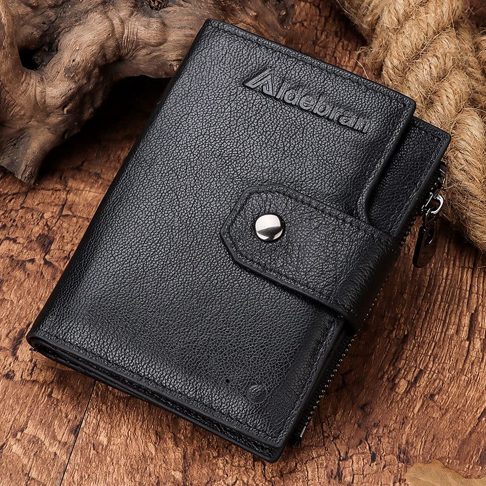Smart Anti-Theft GPS Wallet with Alarm - Slim Trifold Genuine Leather Men's Wallet with 16 Card Slots & Zipper Coin Pocket - RFID Blocking Bluetooth Tracker for Travel, Business & Everyday Use