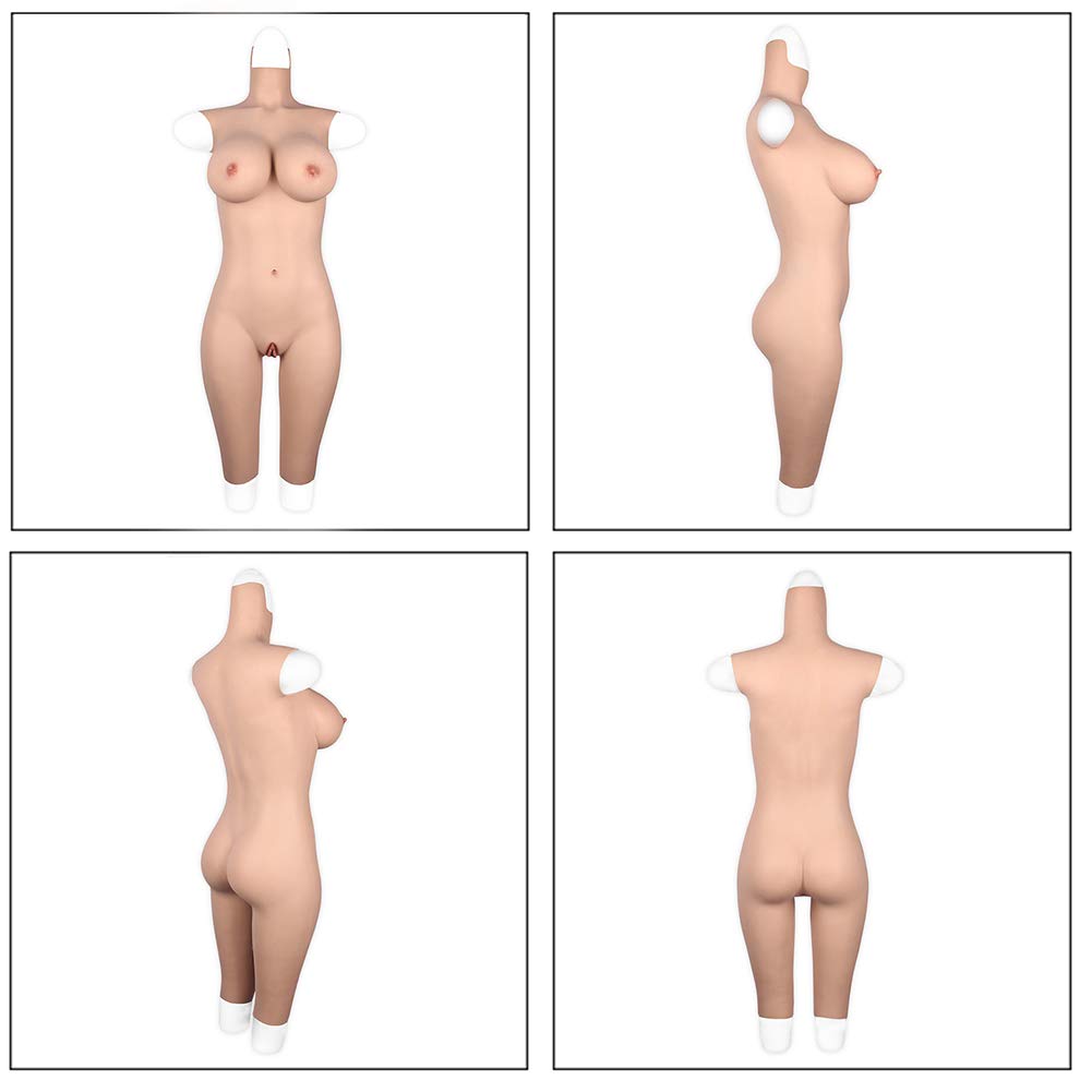 Lifun D G Cup Crossdressing Bodysuit with Silicone Breast Forms & Fake Vagina Buttocks Pad - Realistic Transgender Cosplay Costume for Drag Shows, Halloween & Role Play