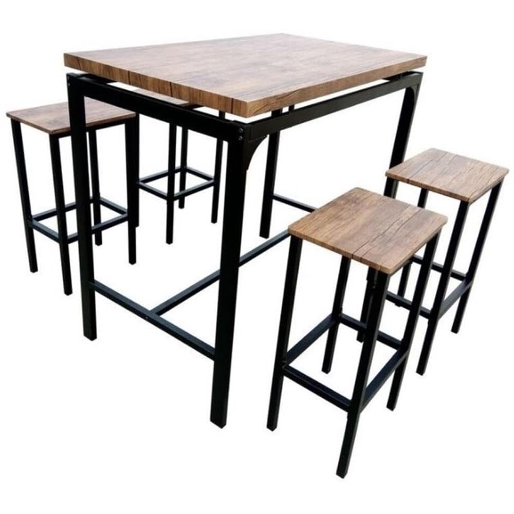 5-Piece Bar Set in Weathered Chestnut - Rustic Home Bar Furniture for Kitchen, Dining Room & Patio - Perfect for Entertaining & Cocktail Making