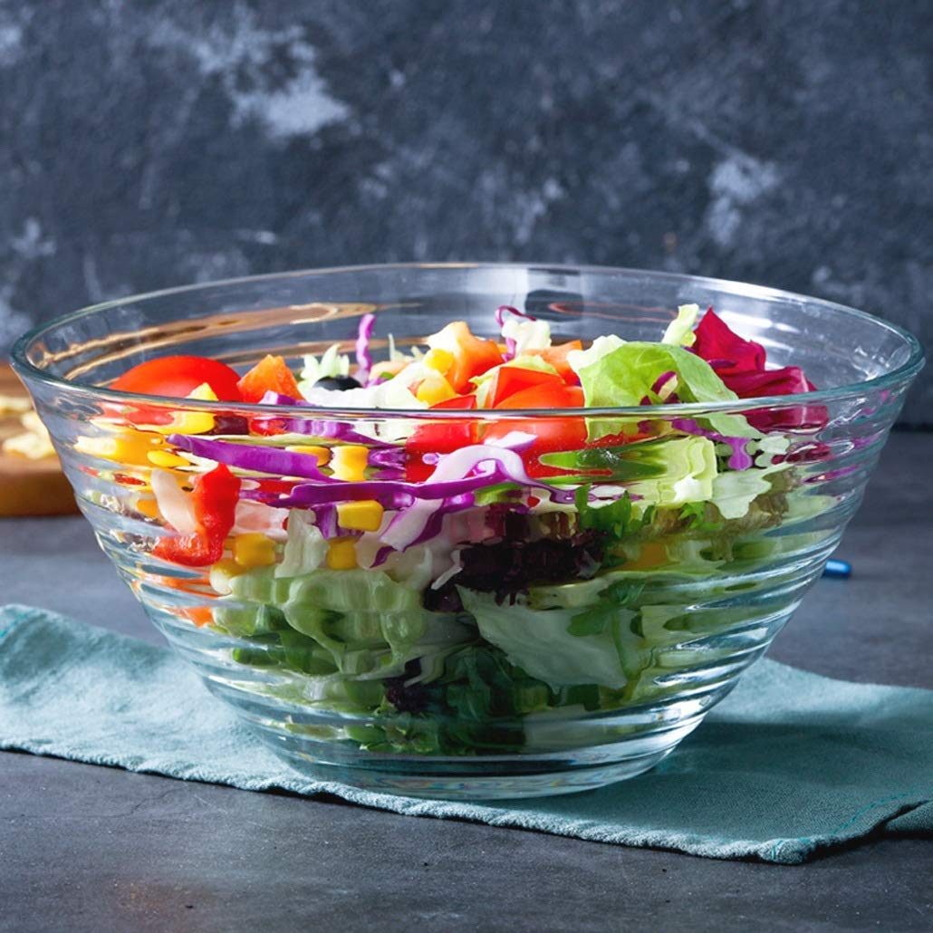 Large Glass Mixing Bowl Set - 3-Piece Clear Glass Bowls for Salads, Desserts, Fruits & Baking | Microwave & Dishwasher Safe | Perfect for Kitchen Prep, Entertaining & Meal Prepping