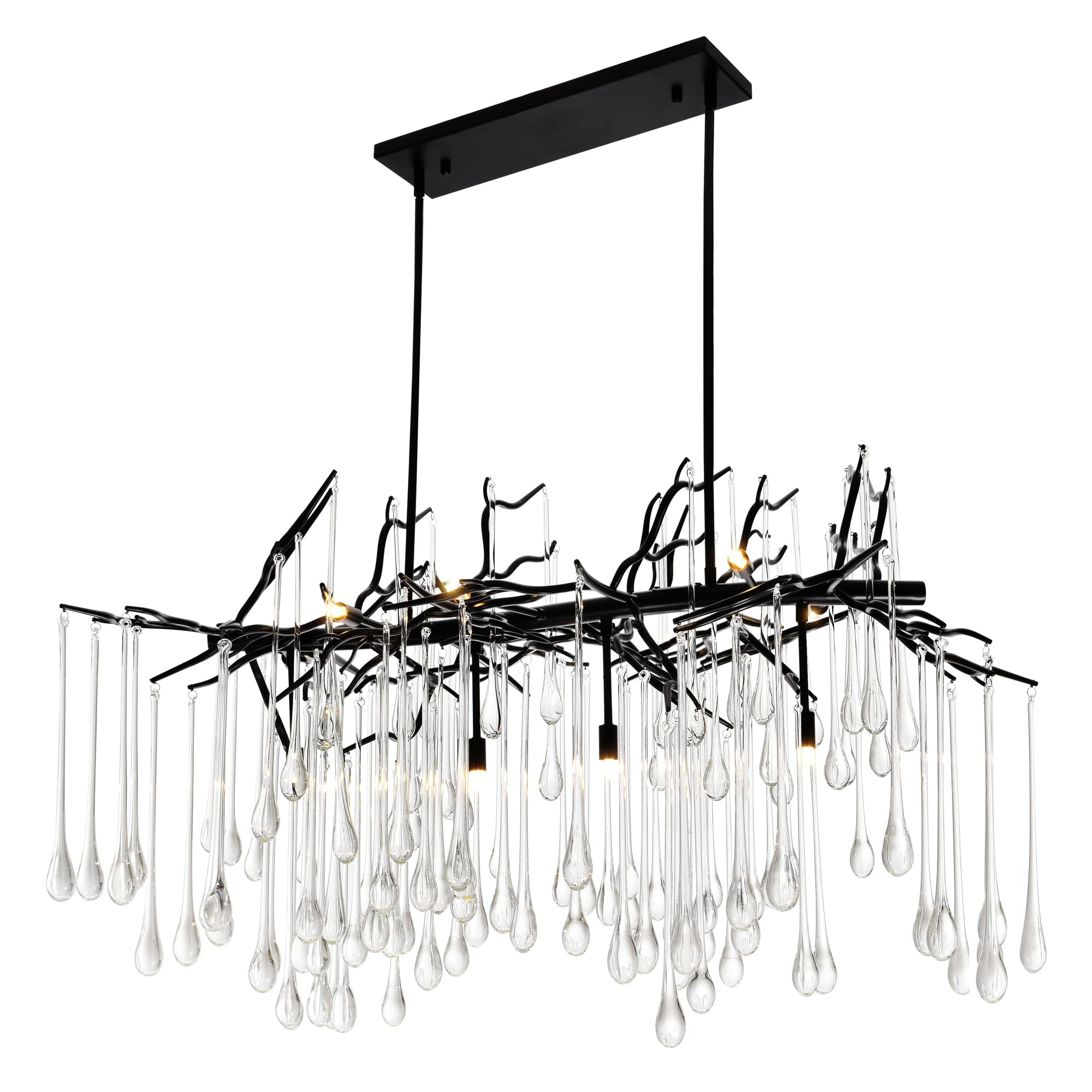 CWI Lighting Anita 10-Light Black Glass Chandelier for Dining Room, Living Room, Bedroom - Modern Indoor Ceiling Light Fixture for Home Decor