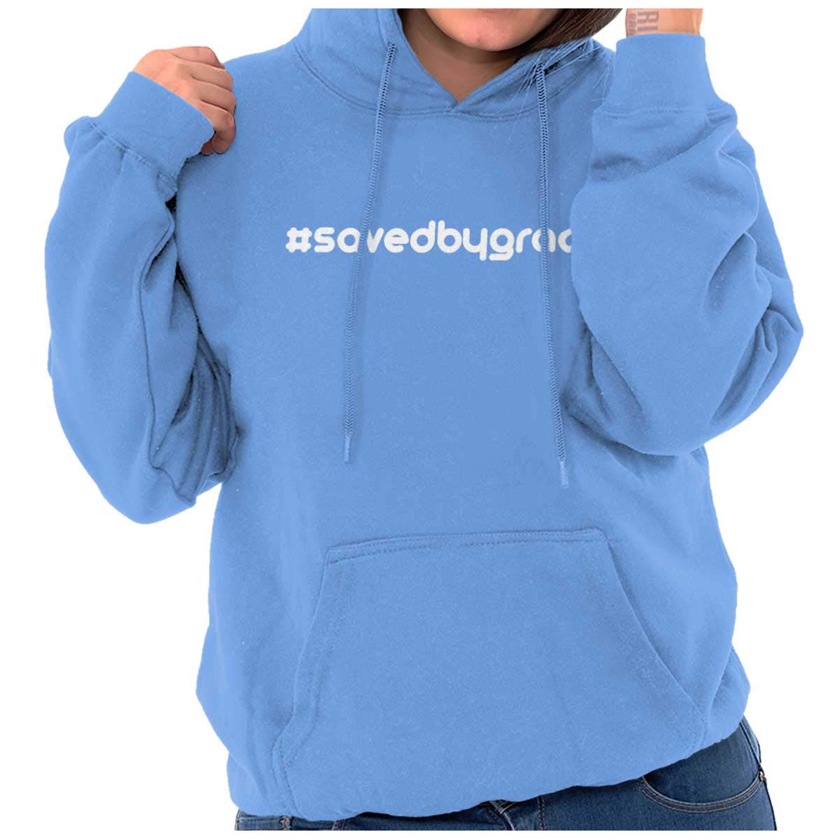 Saved By Grace Christian Hoodie for Women - Classic Teaze Hashtag Pullover Sweatshirt | Church, Bible Study & Everyday Wear