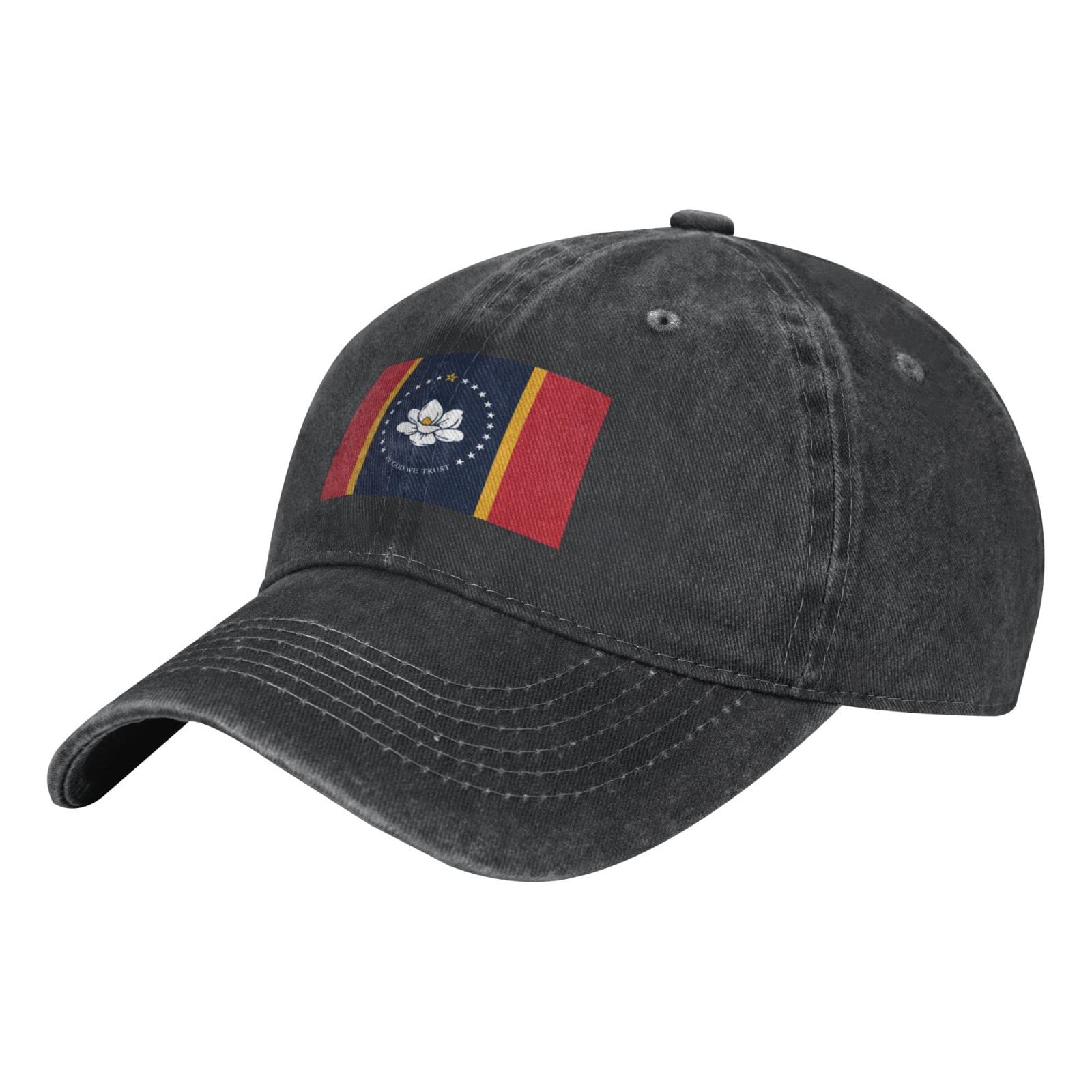 Mississippi State Flag Denim Trucker Hat - Adjustable Baseball Cap for Men & Women - Black - Perfect for Outdoor Activities, Sports & Casual Wear
