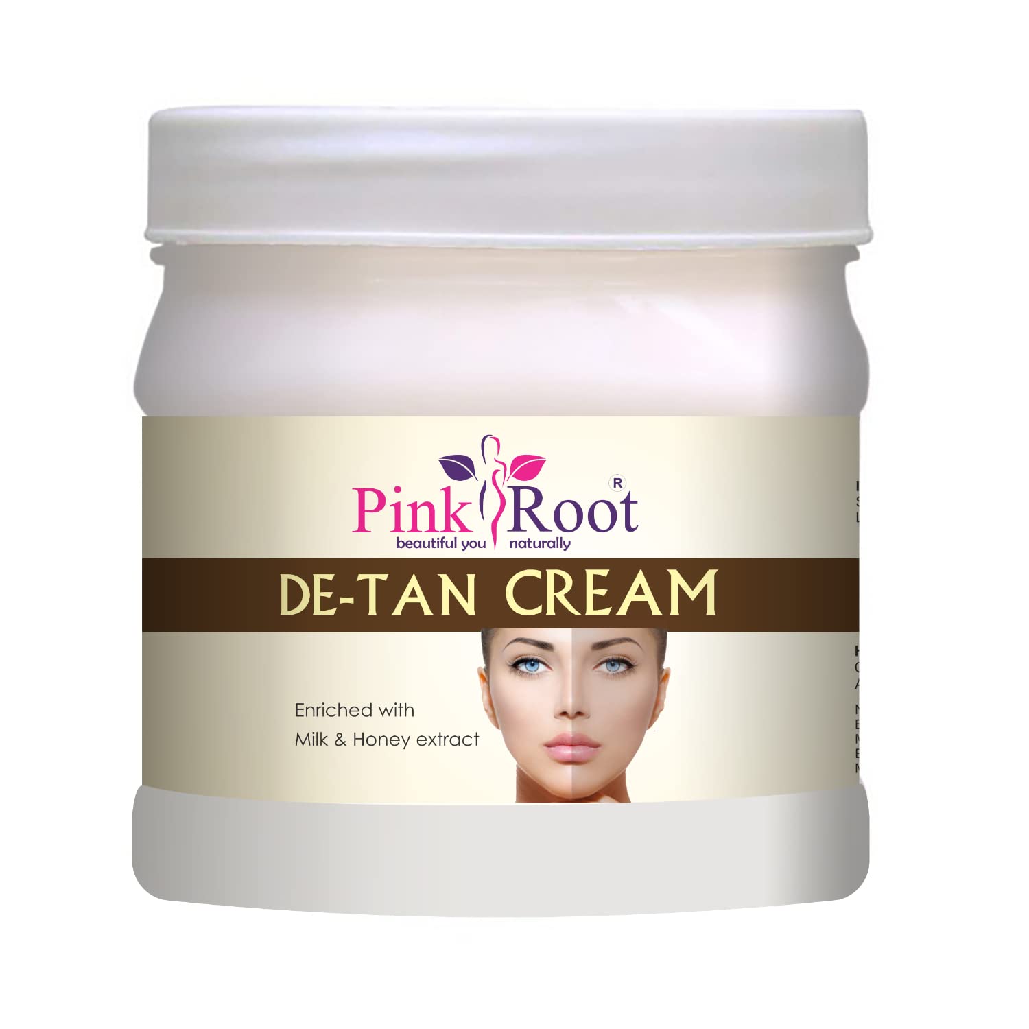 Pink Root DE-TAN Cream with Milk & Honey Extract - 500gm Brightening Face Cream for Dark Spots & Sun Tan Removal - Perfect for Daily Skincare & Post-Sun Care