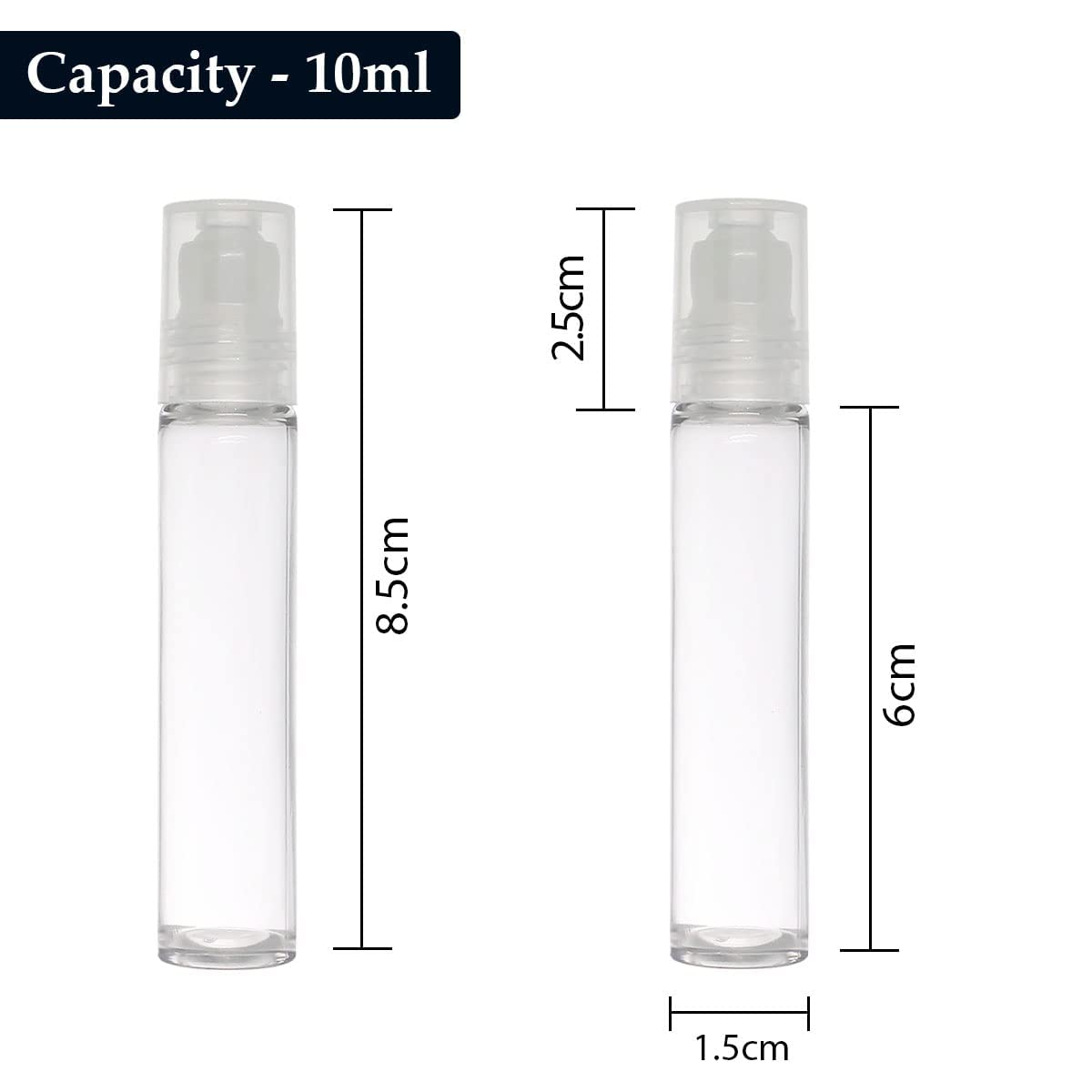 M.C. PIPWALA 10ml Clear Plastic Roll On Bottles with Transparent Cap - Essential Oils, Perfume & Aromatherapy Dispenser for Travel & Home Use