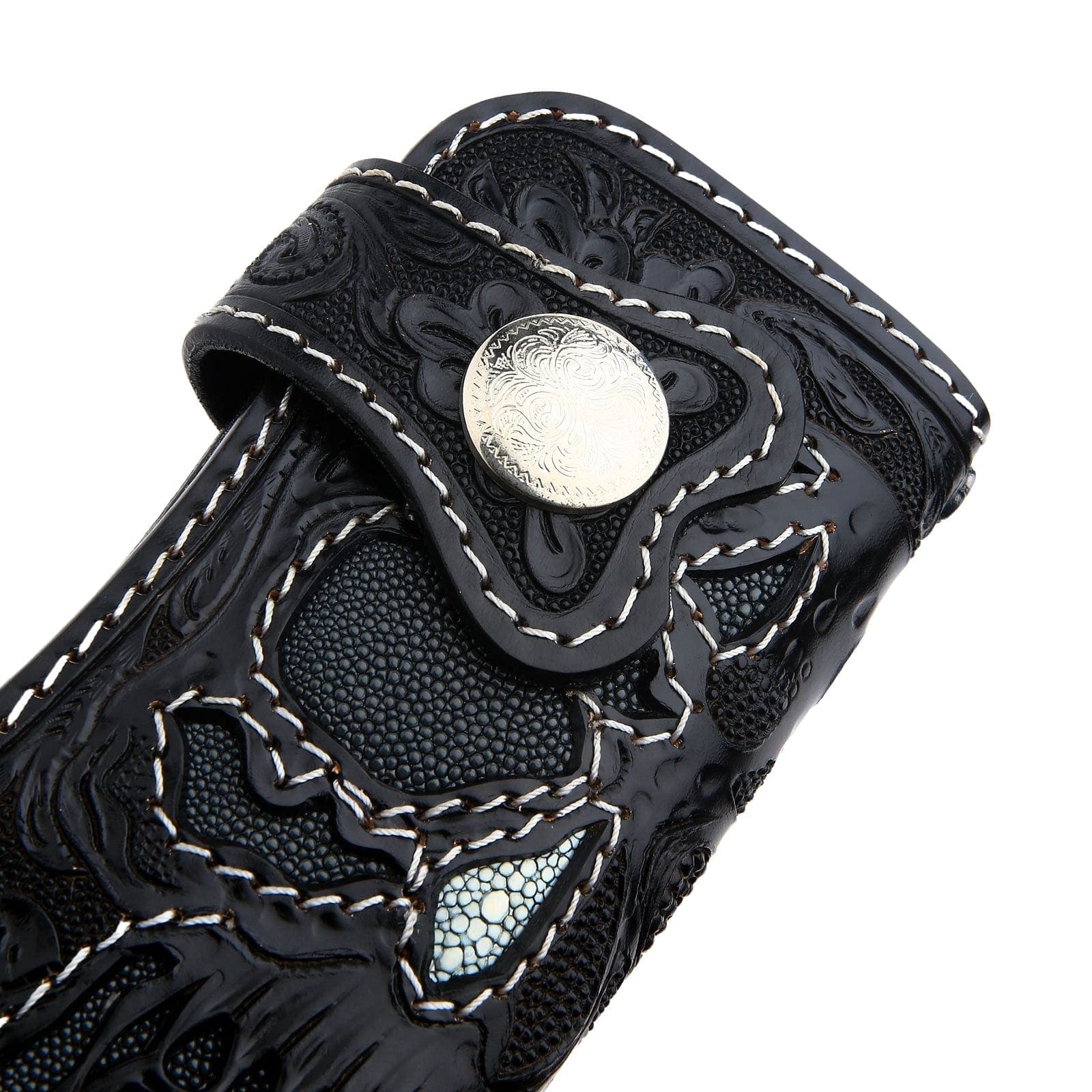 Premium Gray Skull Stingray Leather Biker Wallet for Men - Stylish & Durable RFID Blocking Wallet - Perfect for Motorcycle Riders, Bikers & Outdoor Enthusiasts