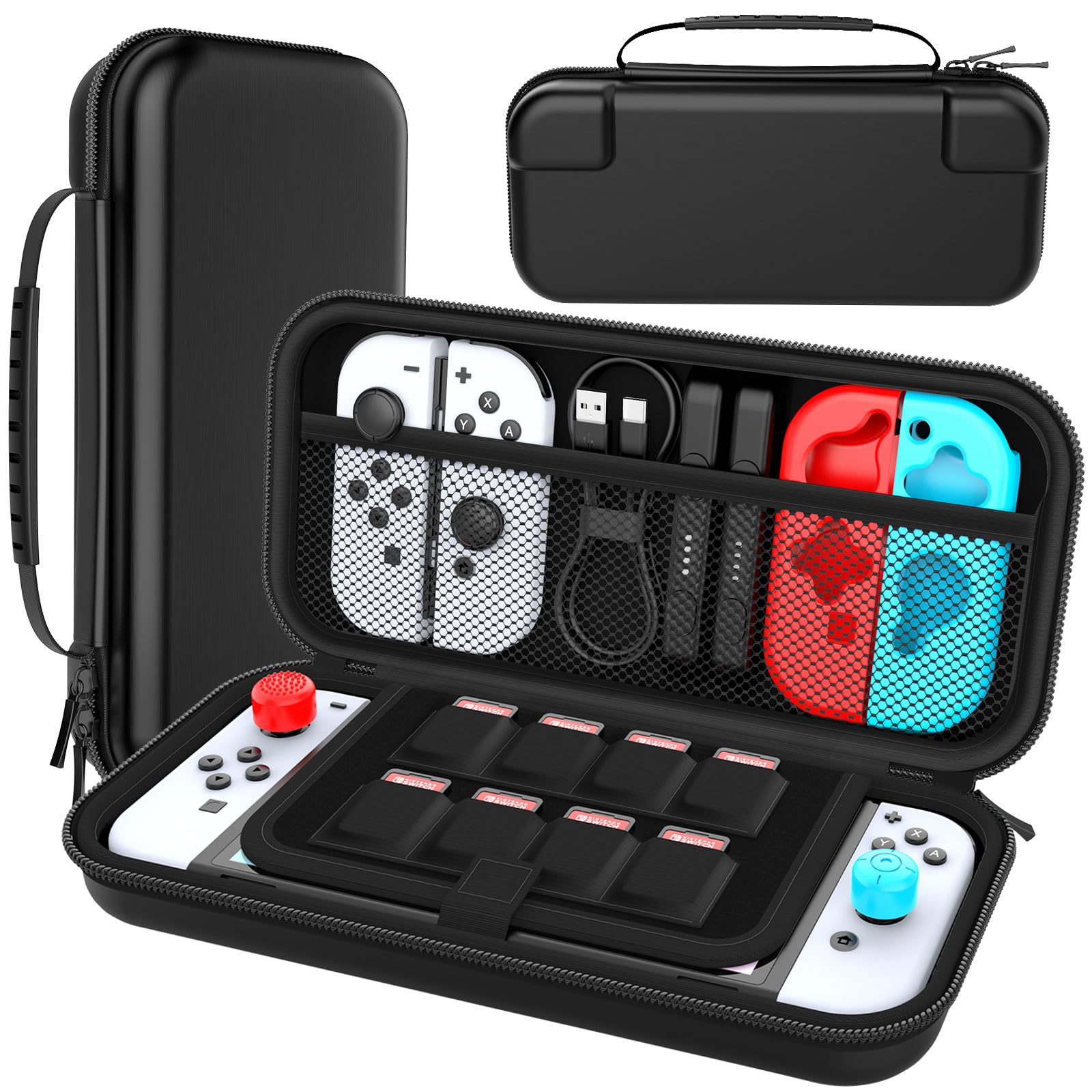 HEYSTOP Protective Case for Nintendo Switch & Switch OLED - Durable Travel Carry Case with Extra Storage Space | Black Unisex Design | Perfect for Gaming On-The-Go & Accessories Organization