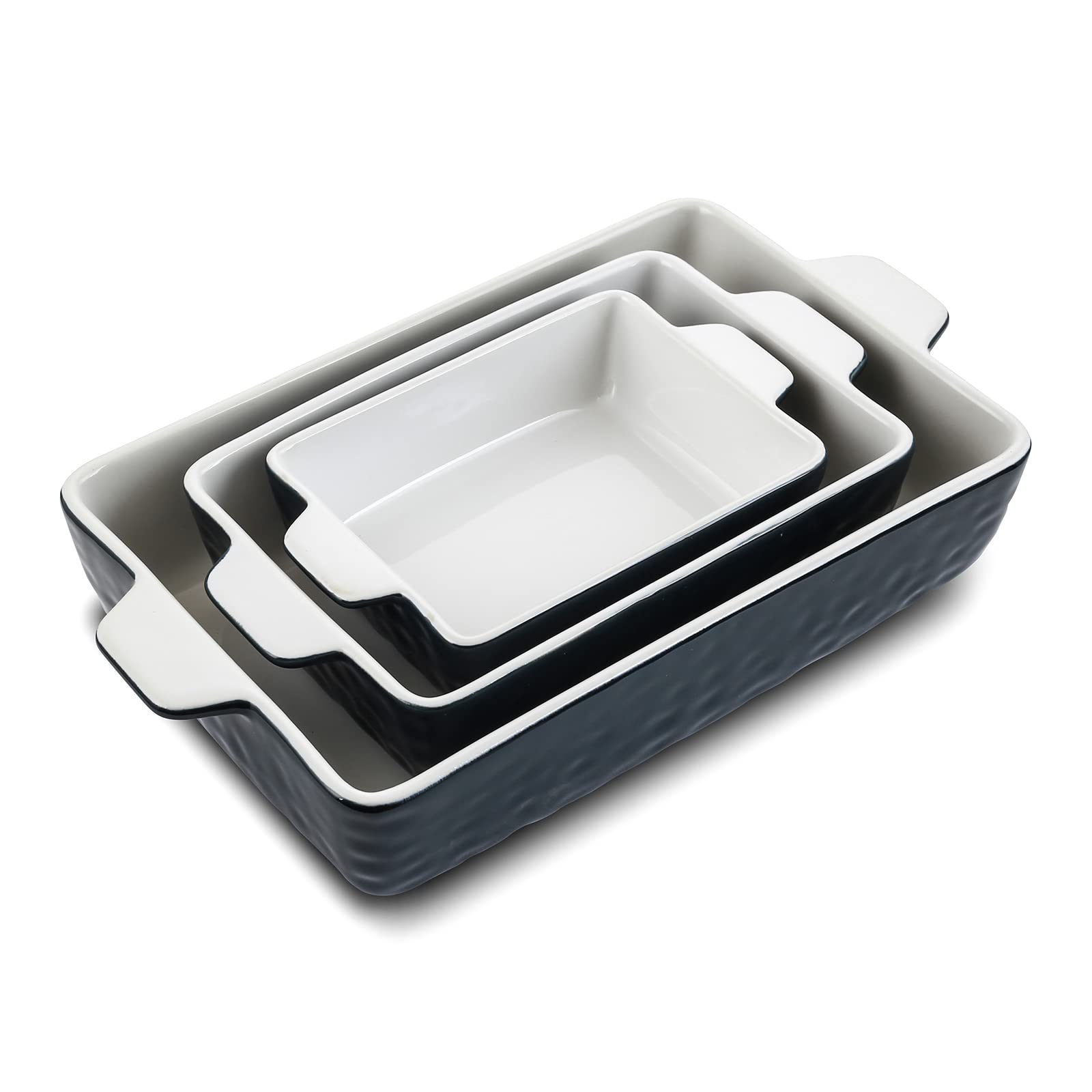 Premium Ceramic Bakeware Set - 3-Piece Rectangular Baking Dish, Casserole Dish & Lasagna Pan with Double Handles | Stoneware Oven Safe | Perfect for Baking, Roasting & Serving | Blue Kitchen Tour Collection