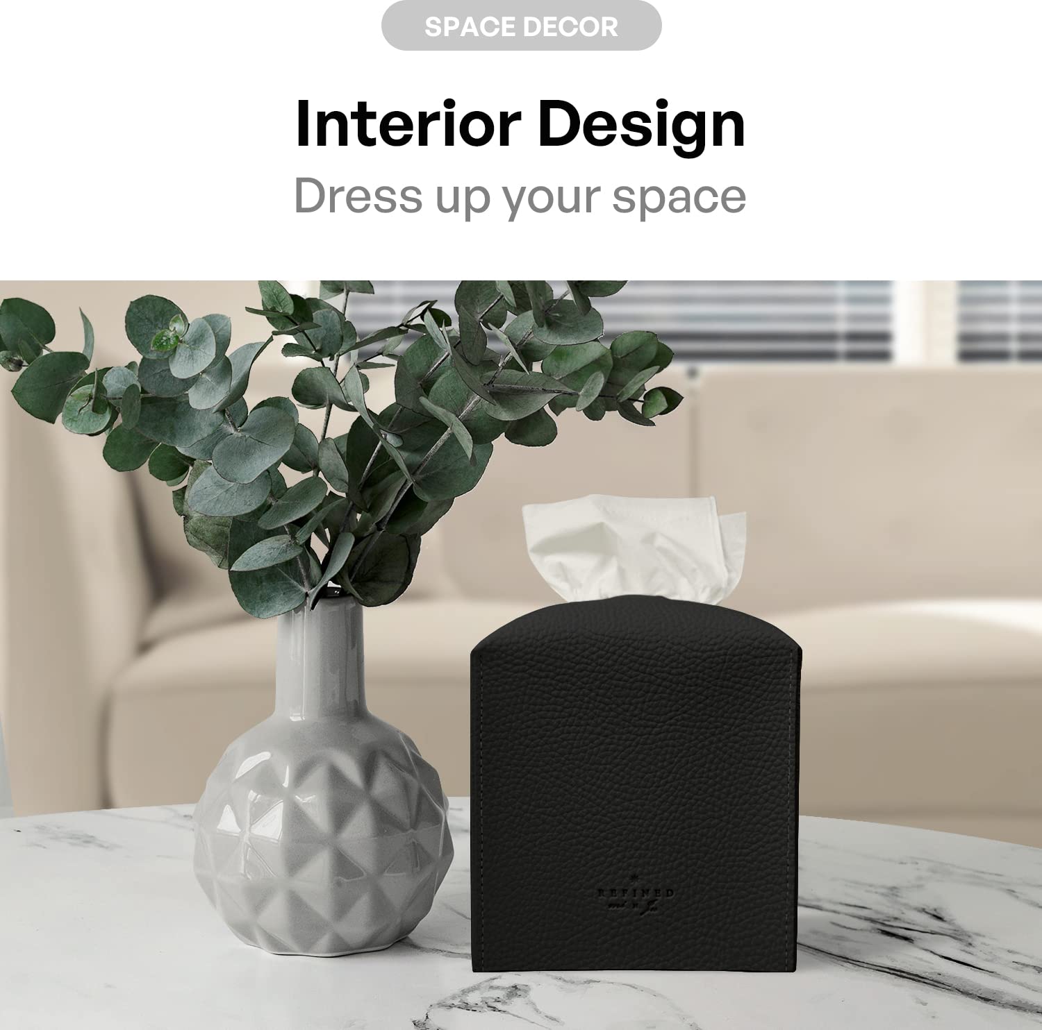 Premium PU Leather Tissue Box Cover - Modern Square Decorative Holder for Bathroom, Office, Nightstand & Car (5