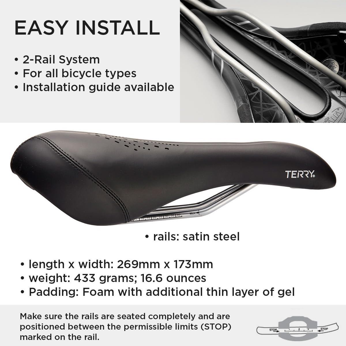 Premium Terry Bike Saddle - Comfortable Gel Cushioned Bicycle Seat for Men | Wide Padded Cycling Seat for Long Distance Rides | Durable Black Dura-tek Cover | Perfect for Road Bikes, Mountain Bikes & Commuting