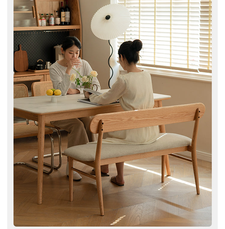 Solid Oak Wood Bench with Soft Cushion and Backrest - Durable Long Seating for Entryway, Dining Room, or Bedroom