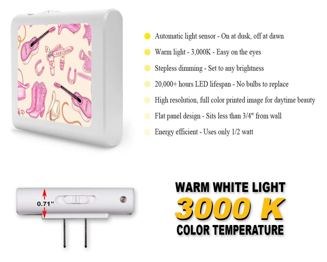 Dimmable LED Night Light with Auto On/Off Sensor - Adjustable Brightness Warm White Light for Bathroom, Hallway, Nursery & Bedrooms - Cowgirl Design (Tan) - Perfect for Safe Nighttime Navigation in Homes with Kids or Seniors
