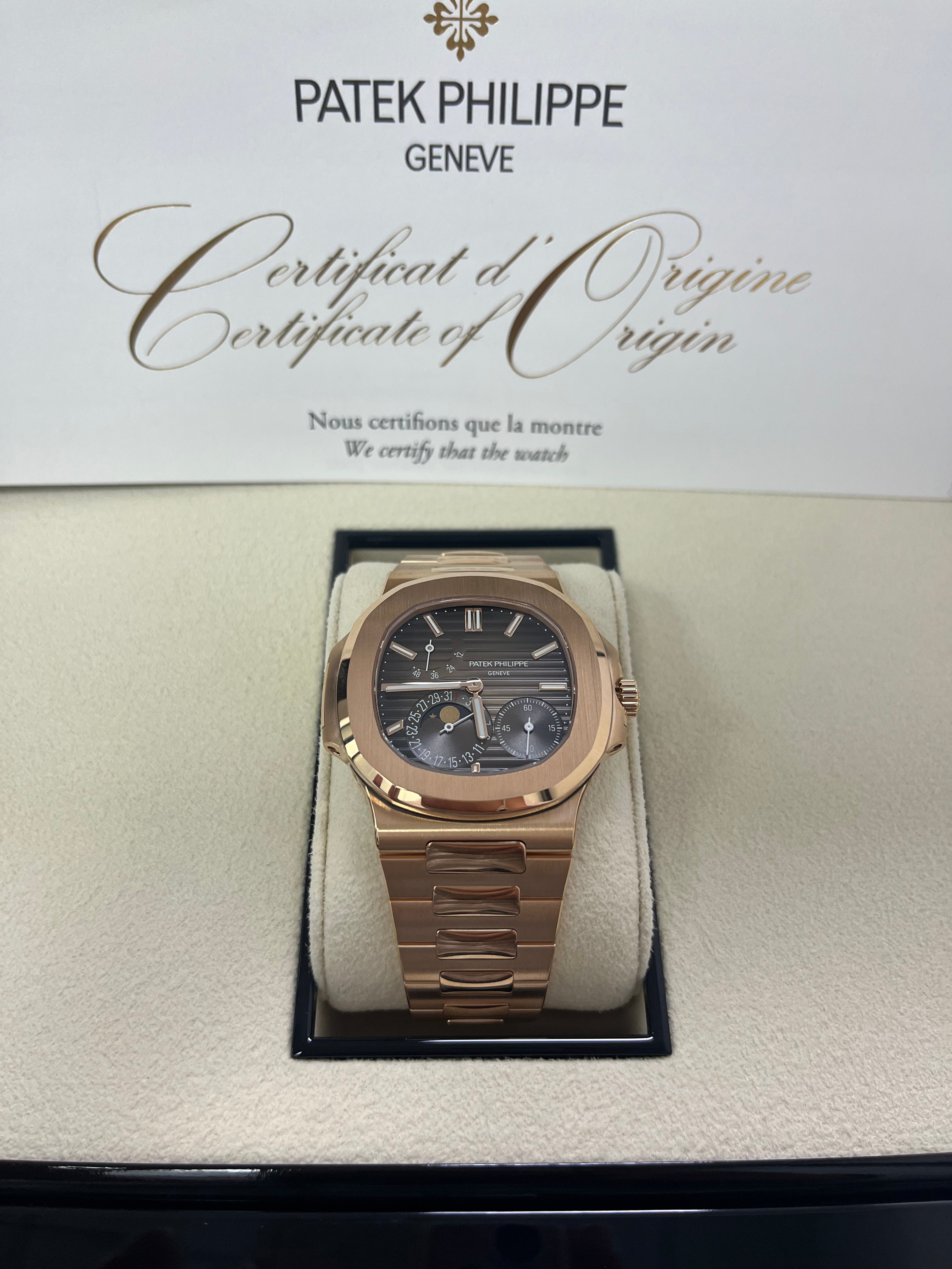 Patek Philippe Nautilus 5712/1R-001 Moon Phase Watch - 40mm Rose Gold Case with Brown Black Dial - Luxury Swiss Automatic Watch for Men - Perfect for Business, Gala Events & Collectors