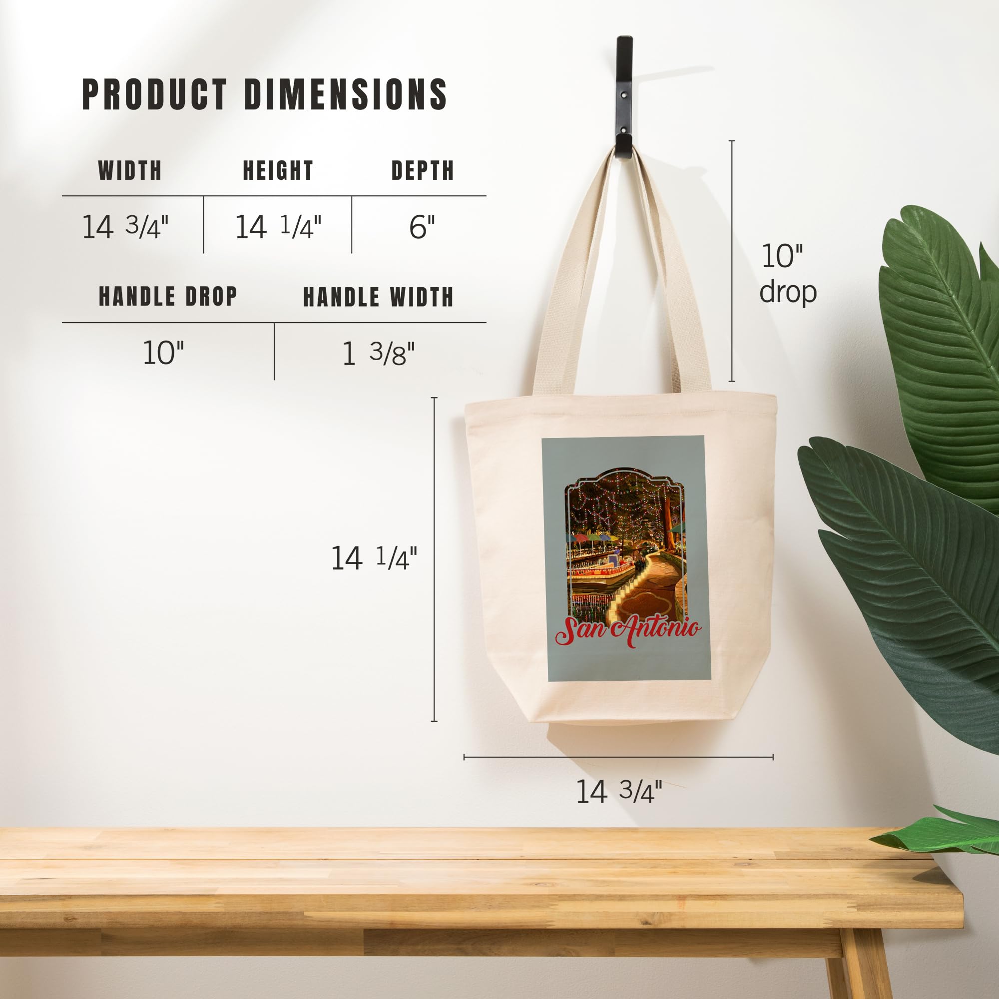 Lantern Press San Antonio Texas Riverwalk 100% Cotton Canvas Reusable Tote Bag - Eco-Friendly Shopping Bag for Groceries, Beach & Travel