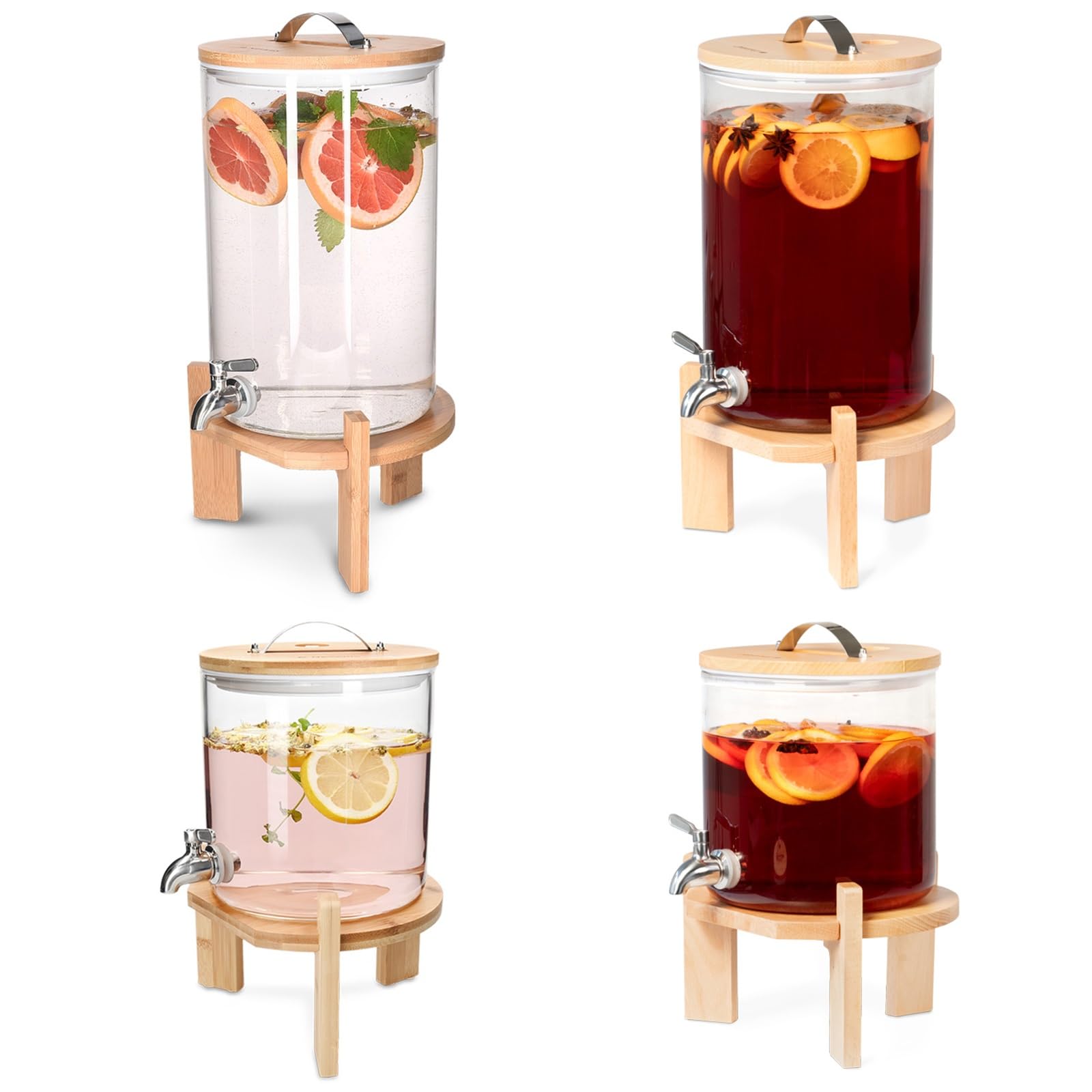 5L/7L Vintage Glass Drink Dispenser with Tap and Stand - Mason Jar Style Beverage Dispenser with Spigot - Large Capacity Refrigerator Safe Cold Water Kettle for Cocktails, Lemonade, Iced Tea & Party Drinks