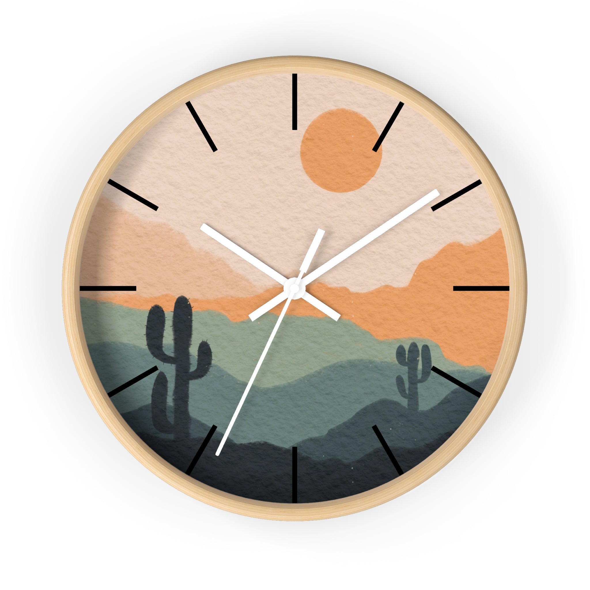 Silent Ticking Wall Clock - Rustic Desert Decor with 10 Inch Wood or Plastic Frame & Plexiglass - Southwestern Theme Home Office Decor for Living Room, Bedroom, Kitchen