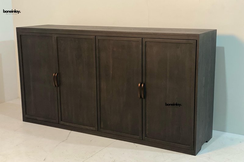 Handmade Four Door Brown Oak Sideboard - Rustic Solid Wood Buffet Cabinet for Dining Room, Living Room & Entryway Storage