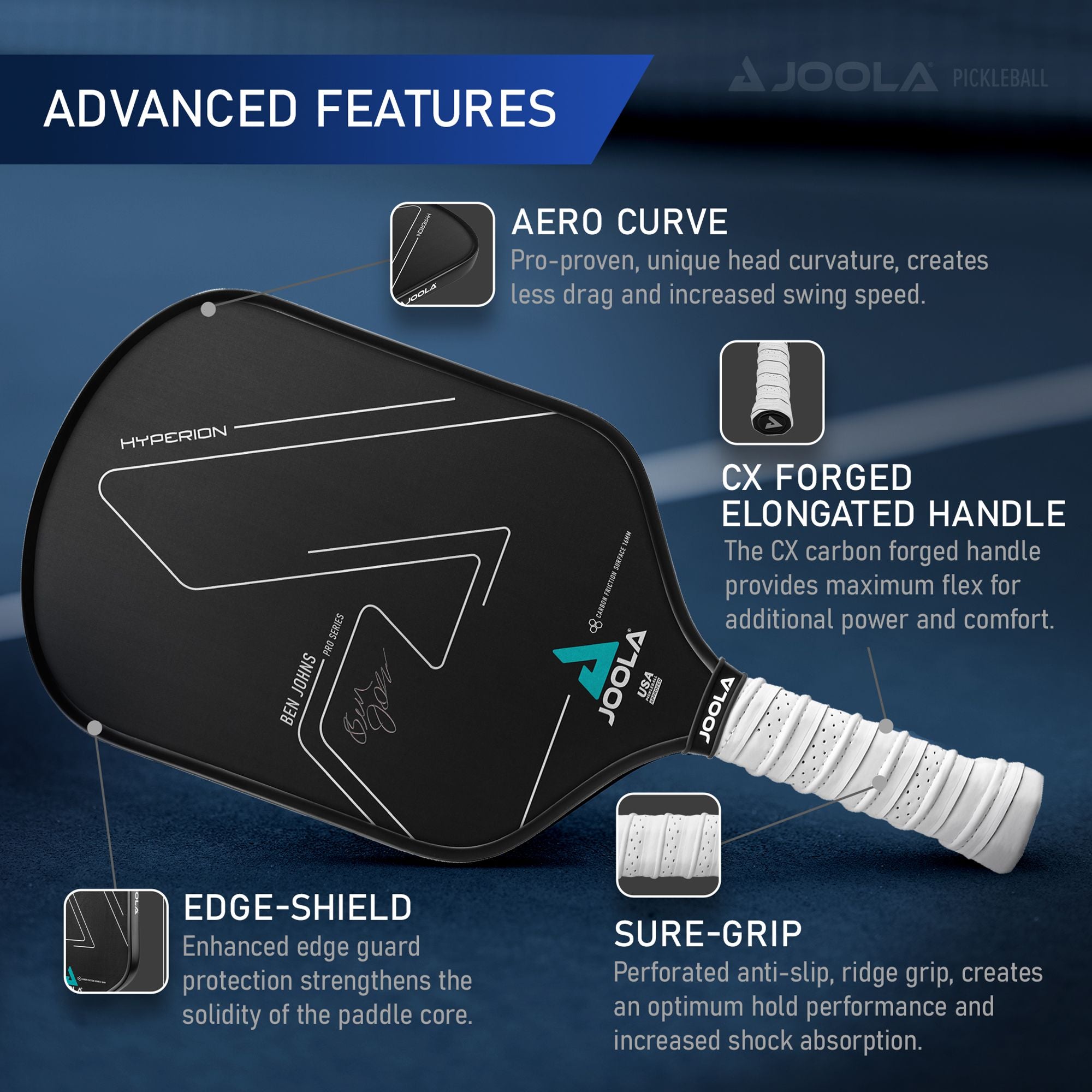 JOOLA Ben Johns Hyperion CFS Pickleball Paddle - Carbon Fiber Surface for Power & Control - Perfect for Competitive Play & Tournaments