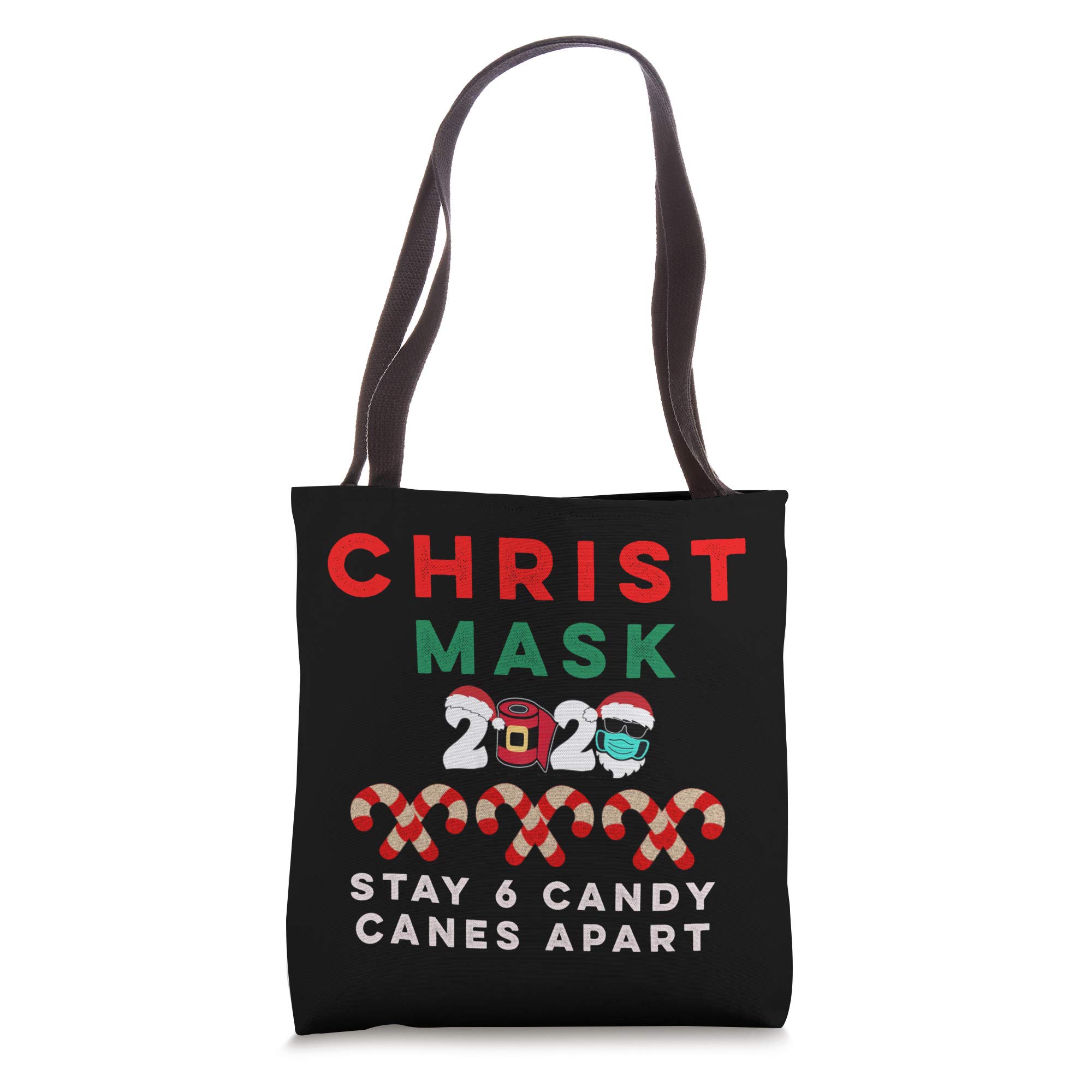 Funny Christmas Candy Cane Tote Bag - Quarantine Stay 6 Feet Apart Holiday Gift - Perfect for Grocery Shopping, Holiday Parties & Festive Outings