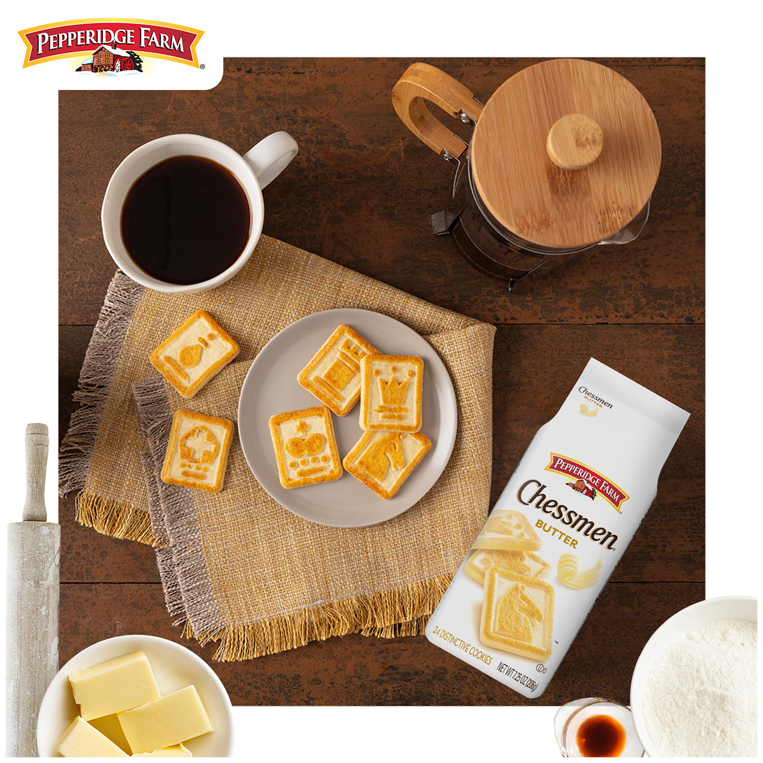 Pepperidge Farm Chessmen Butter Cookies - 7.25oz (24 Cookies) - Pack of 24 - Rich Buttery Shortbread Cookies for Holiday Gifts, Tea Time & Party Snacks