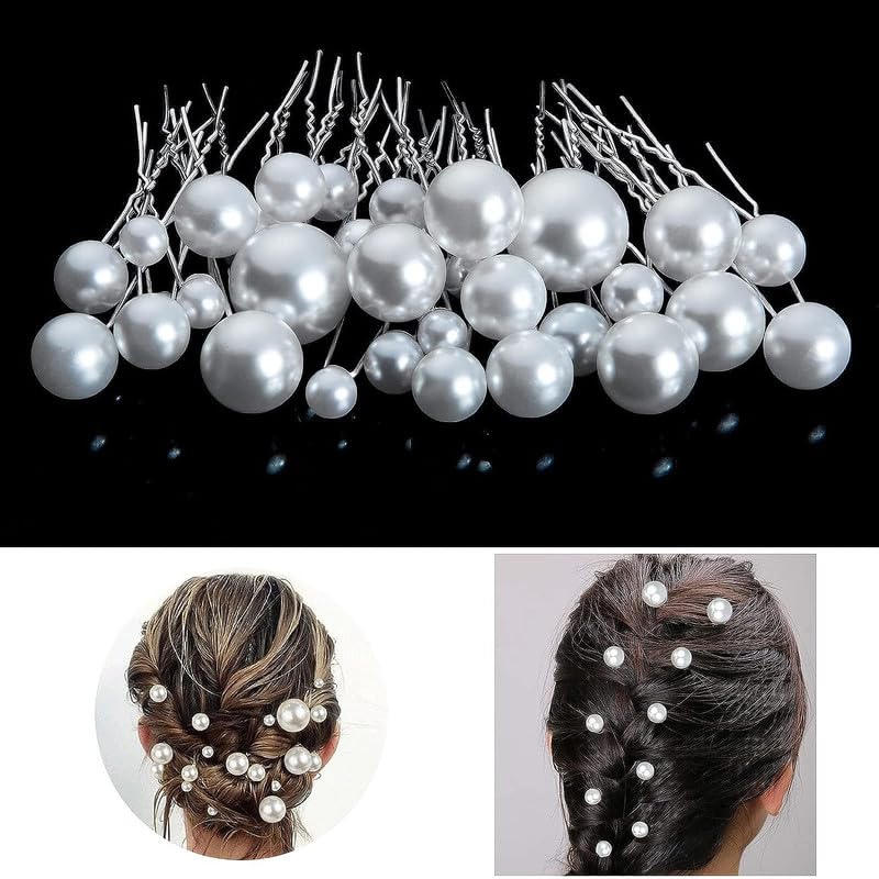 FAMEZA 12-Piece Wedding Hair Accessories Set - Pearl Hair Clips, U-Shaped Bridal Hairpins for Weddings, Prom, Birthday Parties (Silver) | Elegant Bridal Hairstyle Essentials