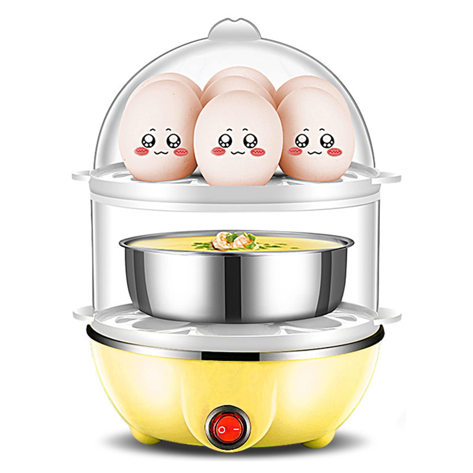 **Rapid Egg Cooker & Double Boiler - 2 Layers 14 Eggs Capacity with Auto Shut Off (Yellow) - Perfect for Breakfast, Meal Prep & Healthy Cooking**