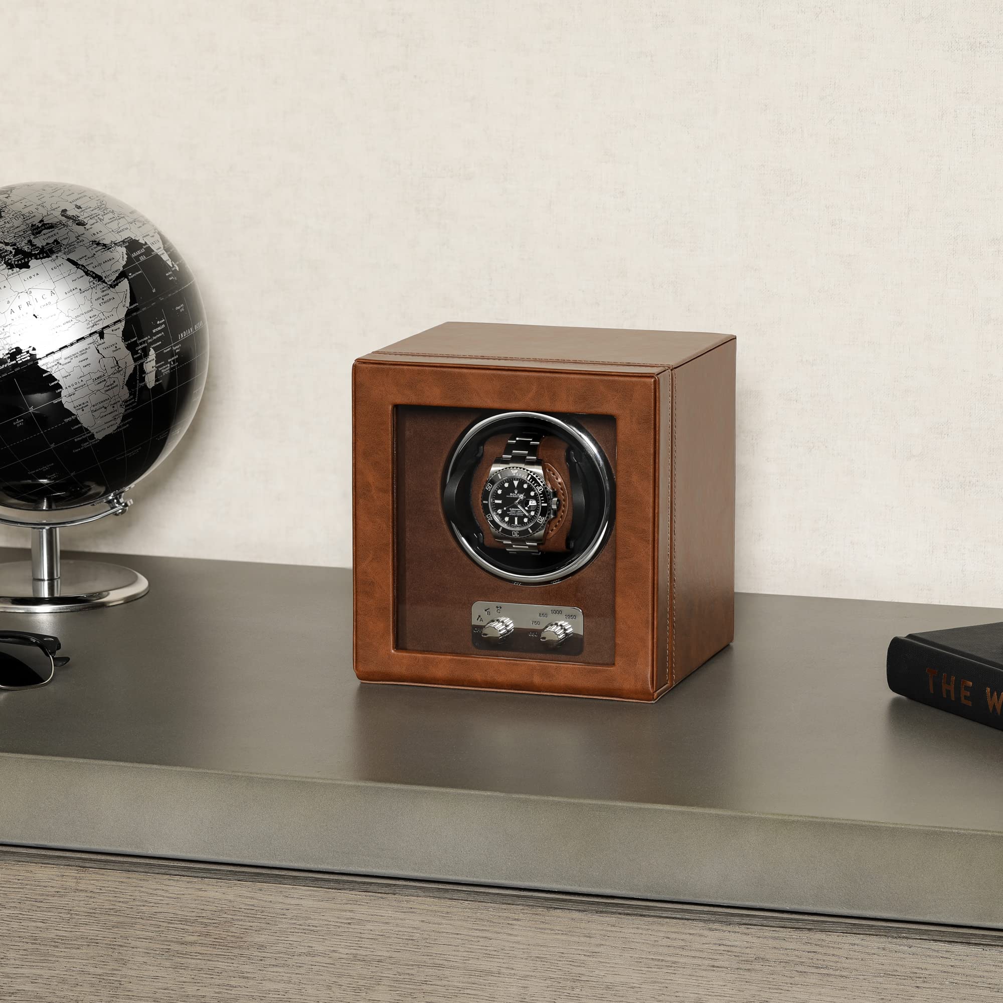 Premium ROTHWELL Single Automatic Watch Winder - Ultra Quiet Motor, 3 Speed Settings & Adjustable Rotation - Luxury Tan/Brown Leather - Perfect for Watch Collectors & Automatic Timepiece Storage