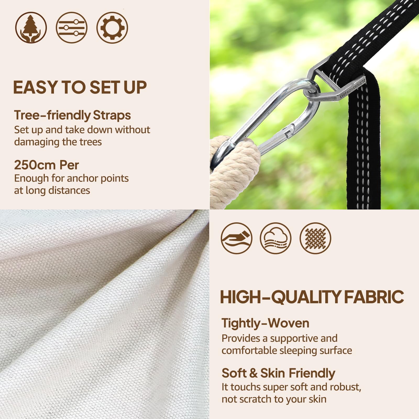 **Chihee Extra Large Cotton Hammock - Soft & Breathable Camping Hammock with Detachable Spreader Bar & Pillow - Supports 660lbs - Includes 2 Strong Webbings & 2 Carabiners - Perfect for Patio, Garden, Indoor & Outdoor Relaxation**