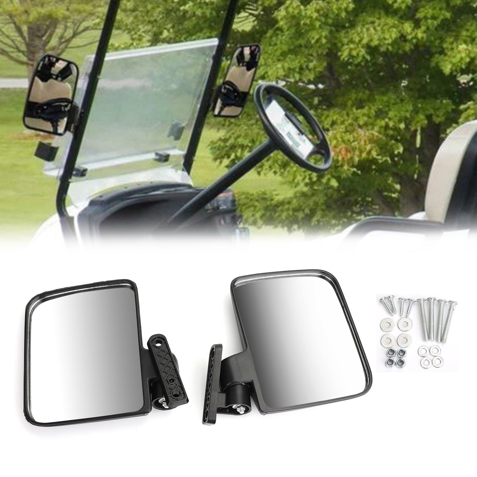 1 Pair Golf Cart Side Mirrors - Universal Rear View Mirrors Fit Club Car, EZ GO & Yamaha Carts | Durable & Adjustable for Enhanced Safety & Visibility on Golf Courses & Neighborhood Streets