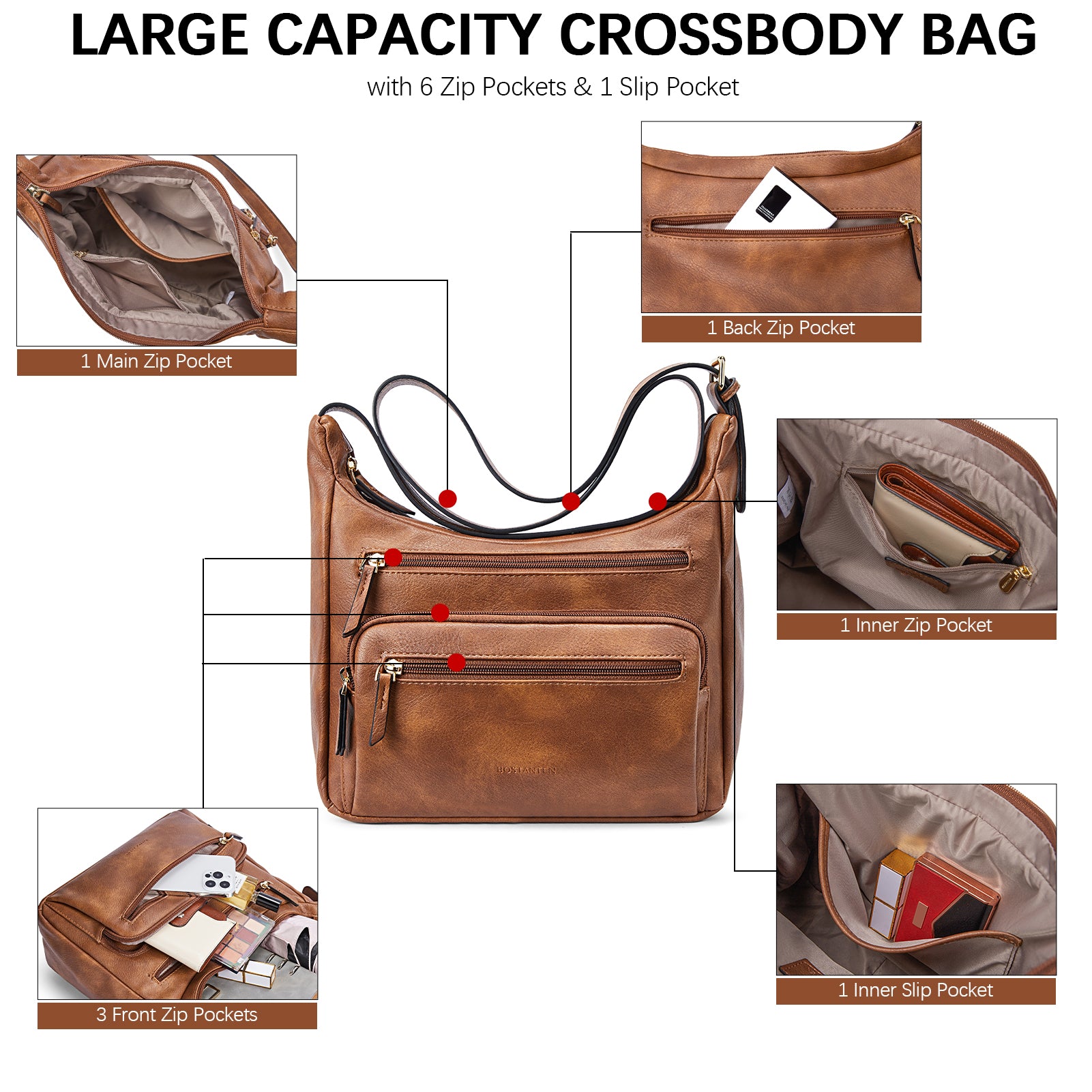 Evelyn Multi Pocket Shoulder Hobo Bag for Women - Stylish Crossbody Purse with Large Capacity - Perfect for Work, Travel & Everyday Use