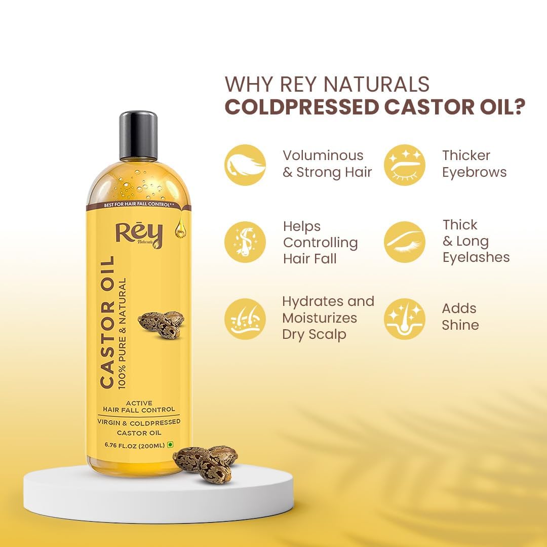 Organic Cold Pressed Castor Oil for Hair Growth, Eyelashes & Eyebrows - Pure Natural Skin & Face Care - 200ml | Promotes Thicker Hair & Healthy Skin | Perfect for Daily Beauty Routine & DIY Treatments
