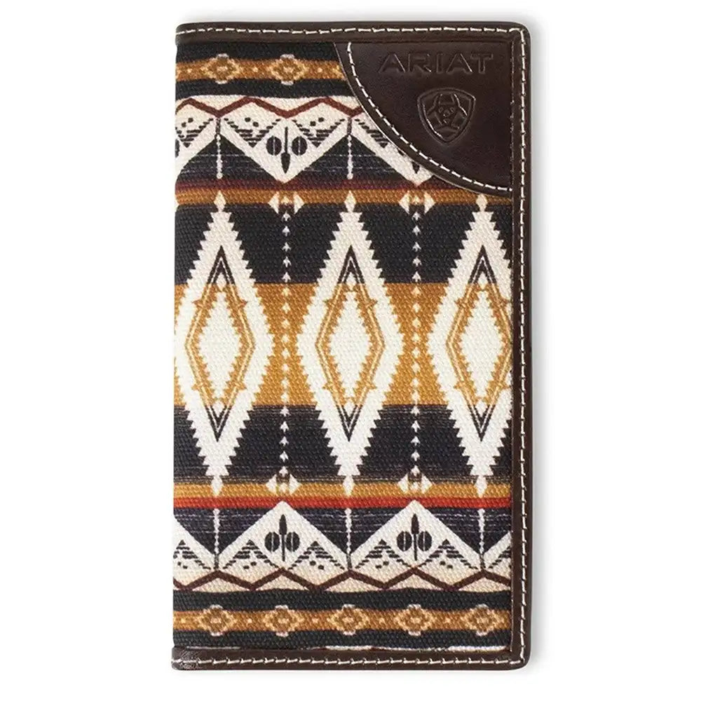 Ariat Diamond Southwest Fabric Men's Rodeo Wallet - Genuine Leather Bifold Wallet for Cowboy & Western Enthusiasts - Perfect for Rodeo, Ranch Work & Everyday Carry