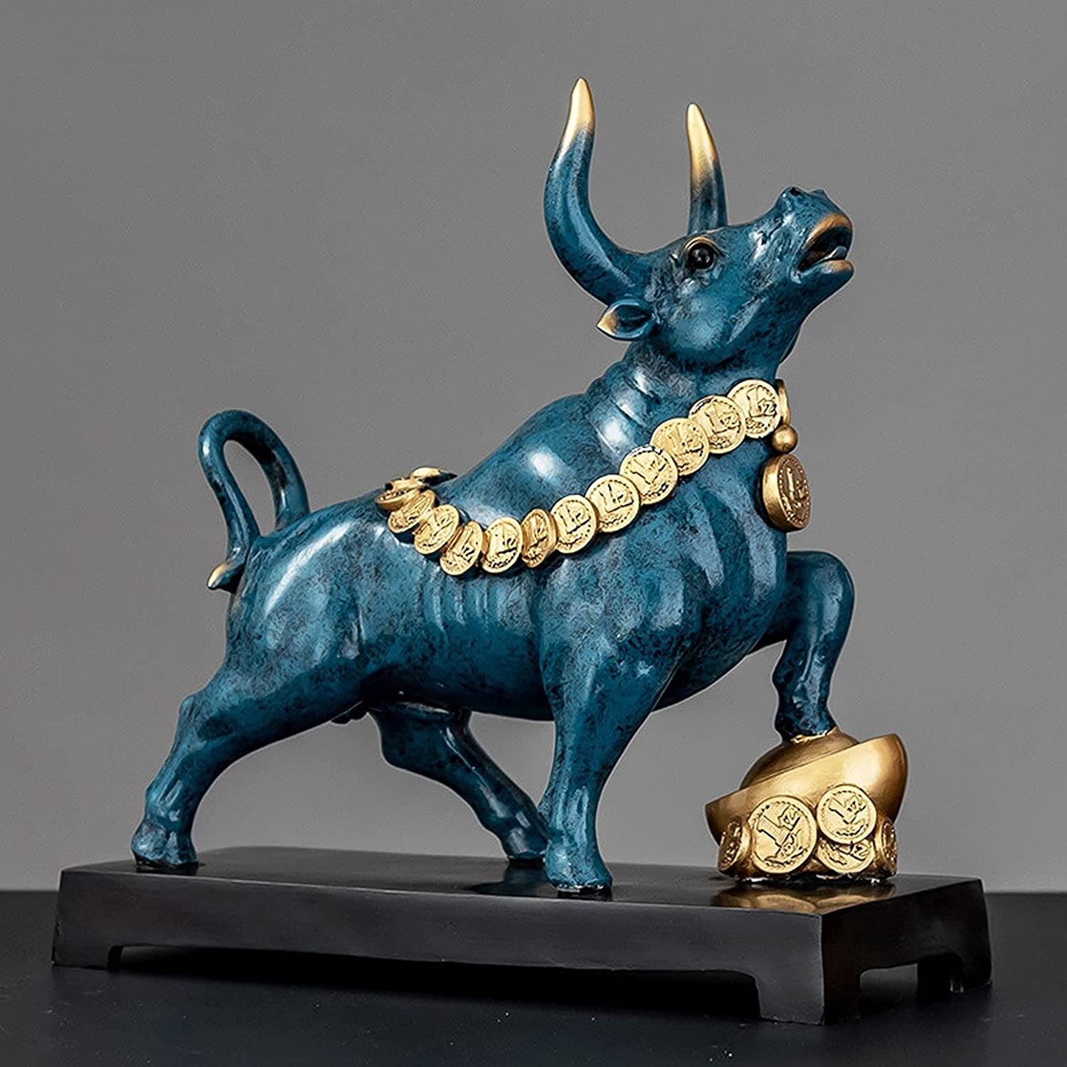 Blue Bull Statue Decor - Resin Bull & Bear Figures for Office, Living Room, Bedroom, Study & Wine Cabinet - Unique Art Gift for Home & Office Decor | Perfect for Wall Shelves, Desks & Display Cabinets