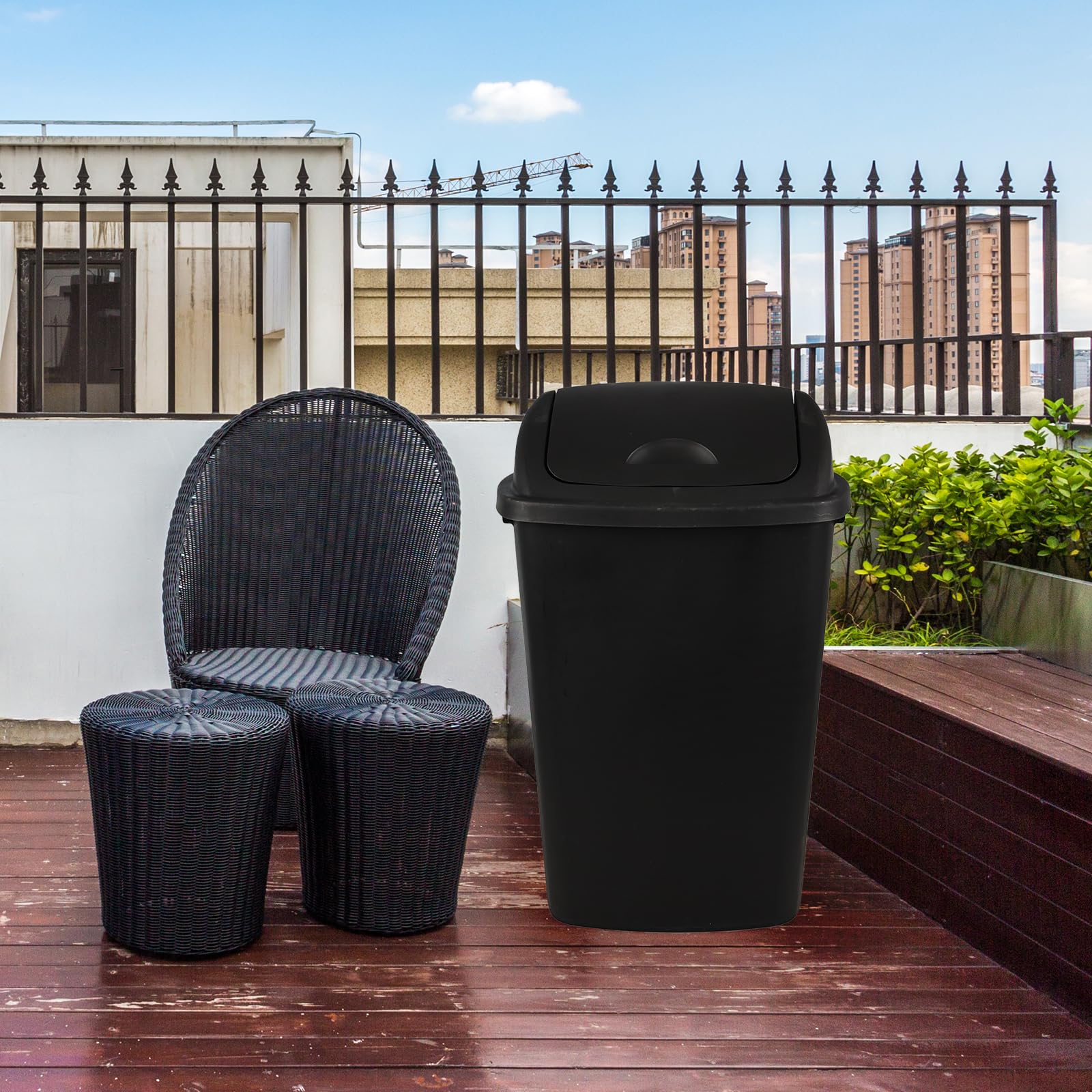 Xyskin 13 Gallon Kitchen Swing Top Trash Can - 4 Pack Plastic Garbage Bin with Lid, Black - Perfect for Home, Office, Restaurant & Commercial Use
